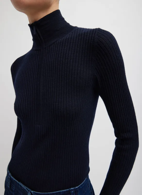 Feather Weight Ribbed Turtleneck Zip Up Sweater made by Tibi
