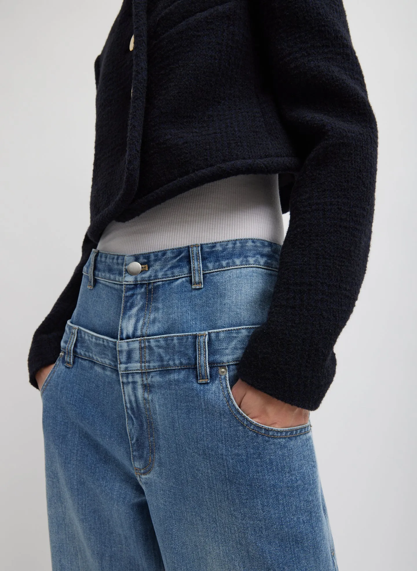 Classic Wash Denim Double Waisted Slouchy Carpenter Jean sold by Tibi product image thumbnail 2