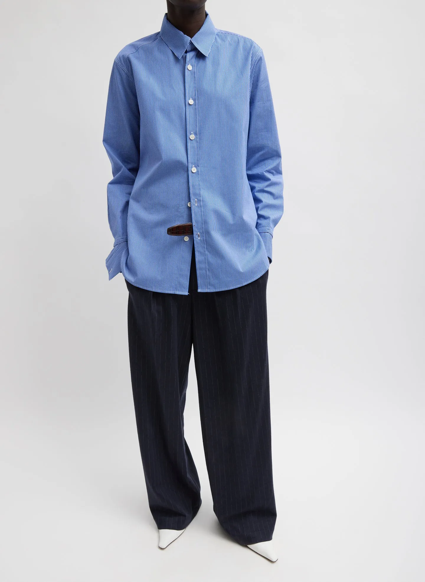 Mini Check Shirting Detached Slim Shirt sold by Tibi product image thumbnail 4