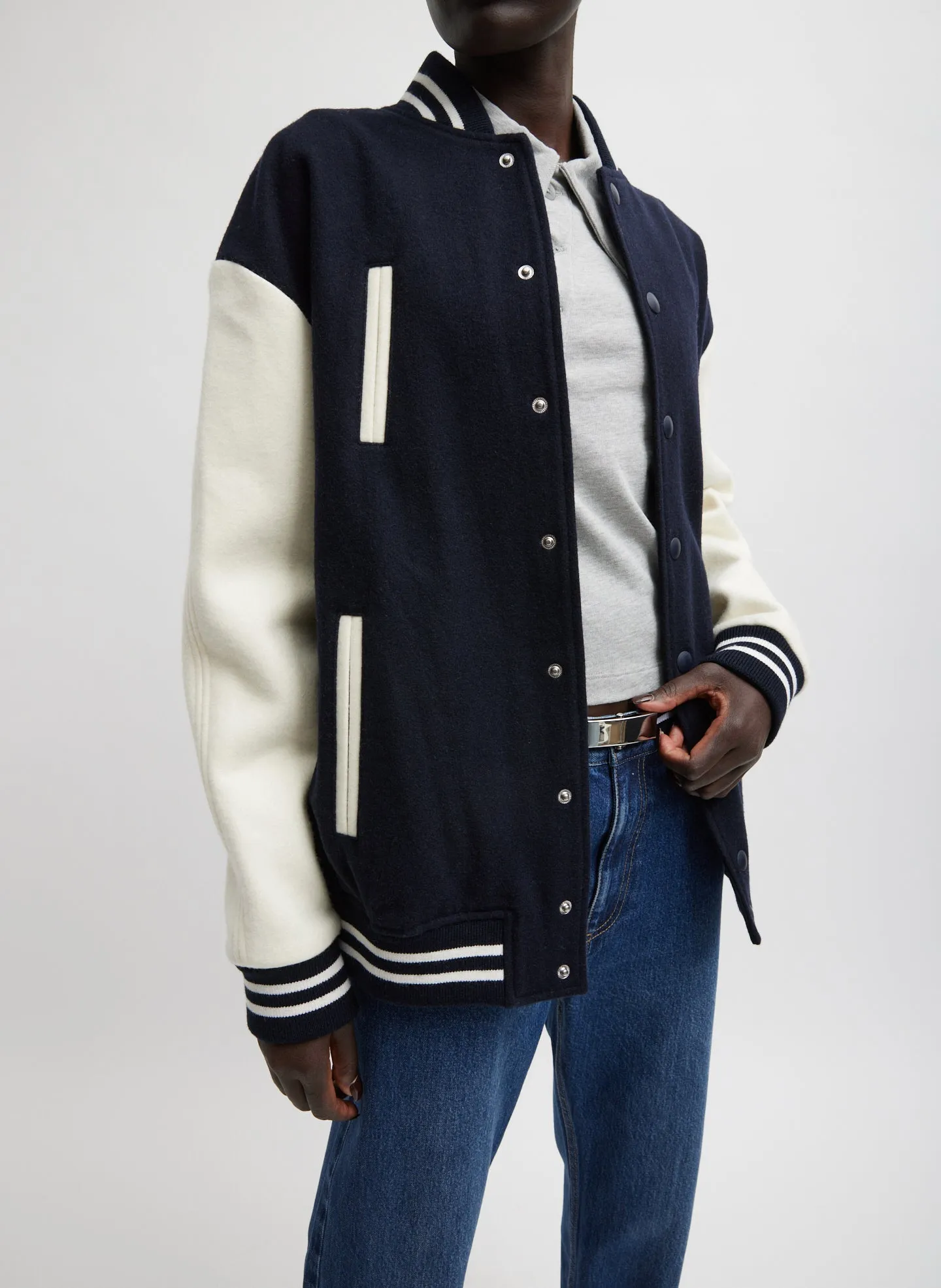 Felted Wool Cocoon Varsity Bomber sold by Tibi product image thumbnail 4