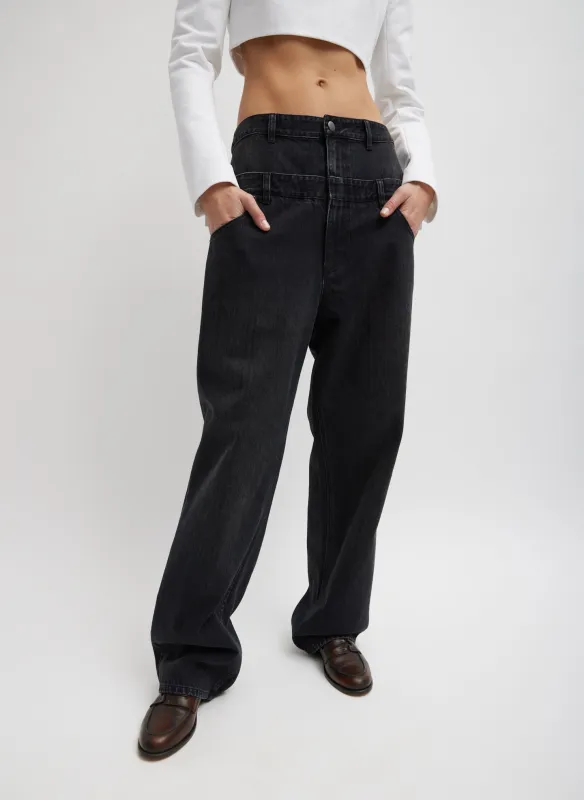 Vintage Black Denim Double Waisted Slouchy Carpenter Jean sold by Tibi