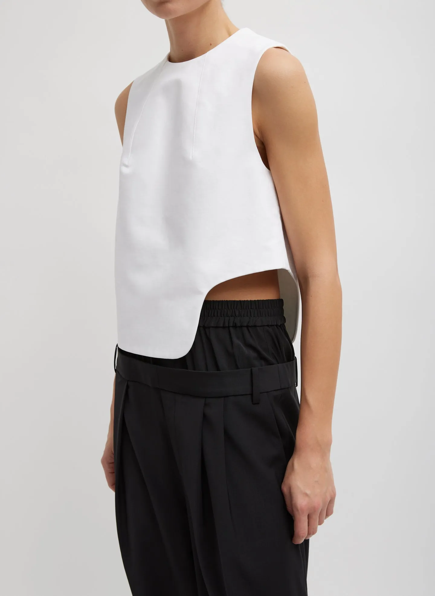 Sculpted Cotton Curved Hem Sleeveless Top sold by Tibi
