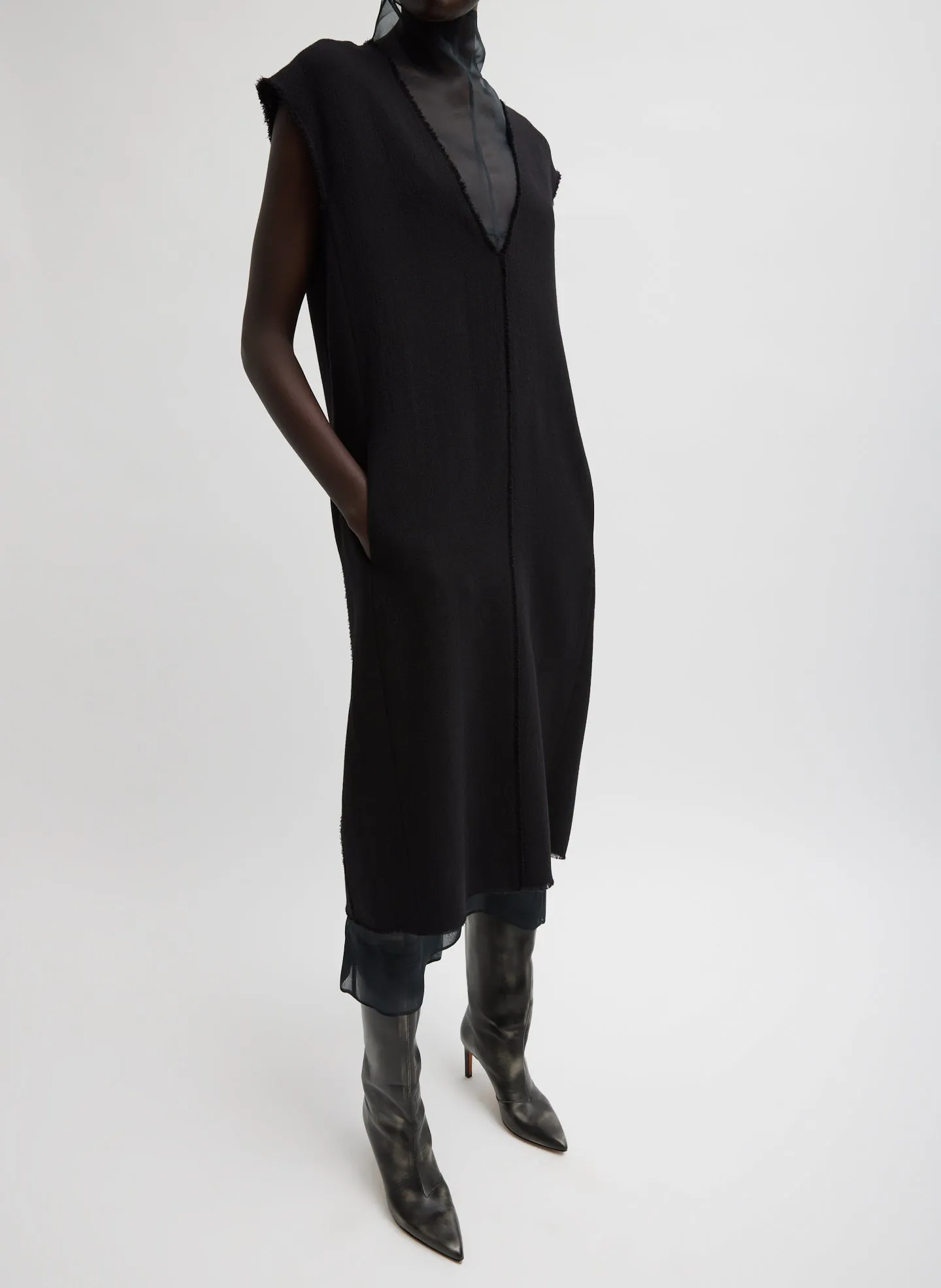 Melee Crepe V-Neck Dress With Organza Lining sold by Tibi