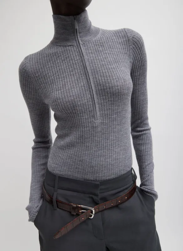 Feather Weight Ribbed Turtleneck Zip Up Sweater made by Tibi