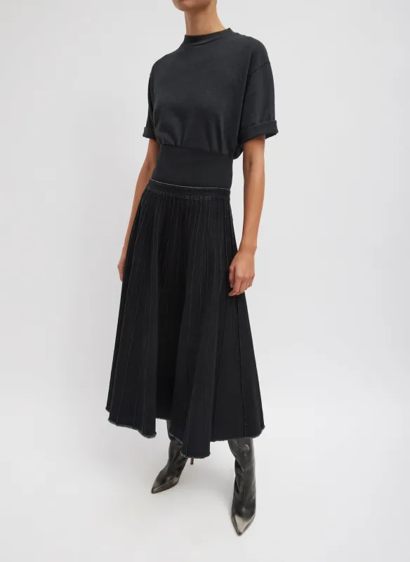 Vintage Black Denim Pintucked Denim Skirt sold by Tibi