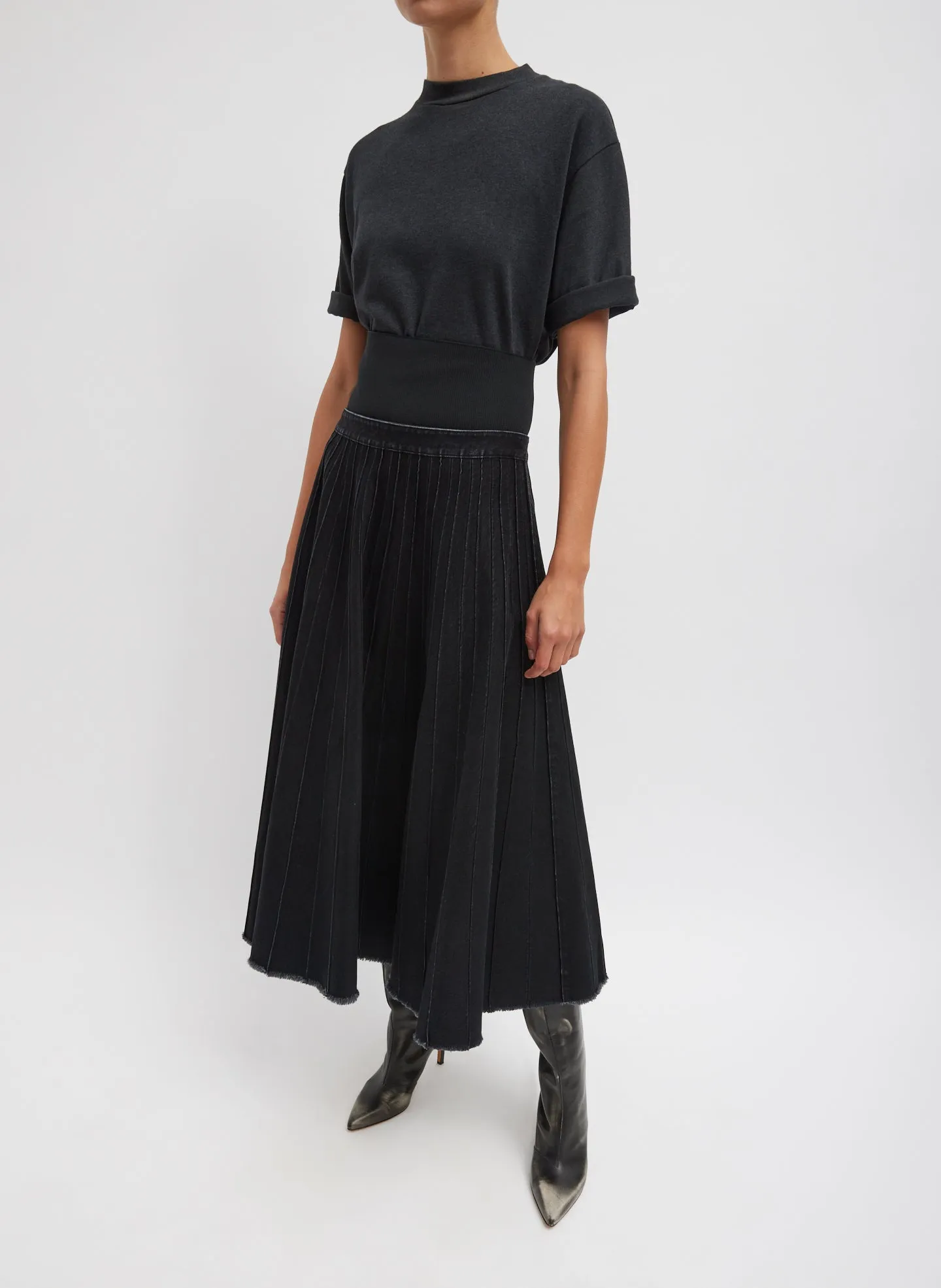 Vintage Black Denim Pintucked Denim Skirt sold by Tibi