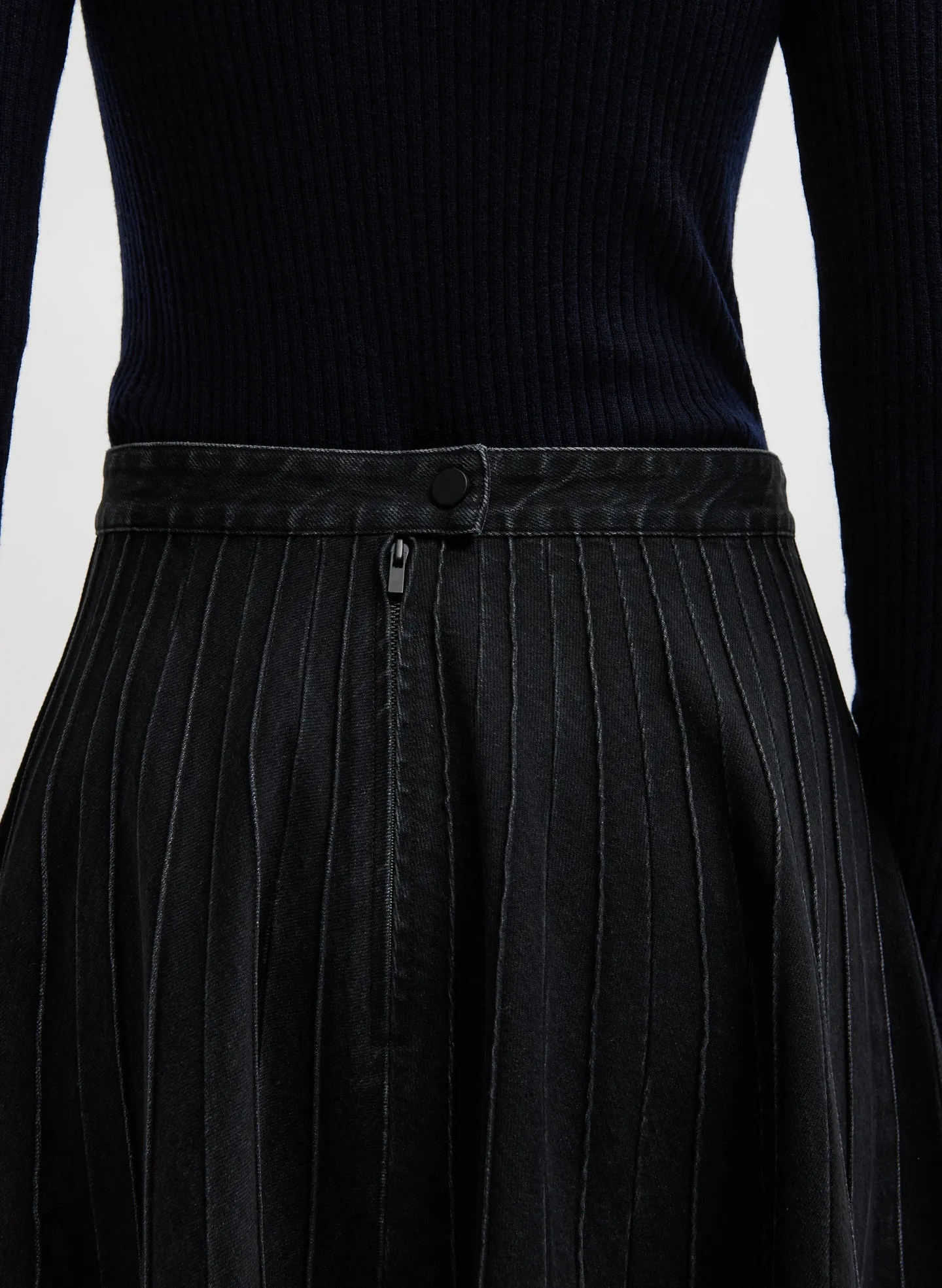 Vintage Black Denim Pintucked Denim Skirt sold by Tibi product image thumbnail 2