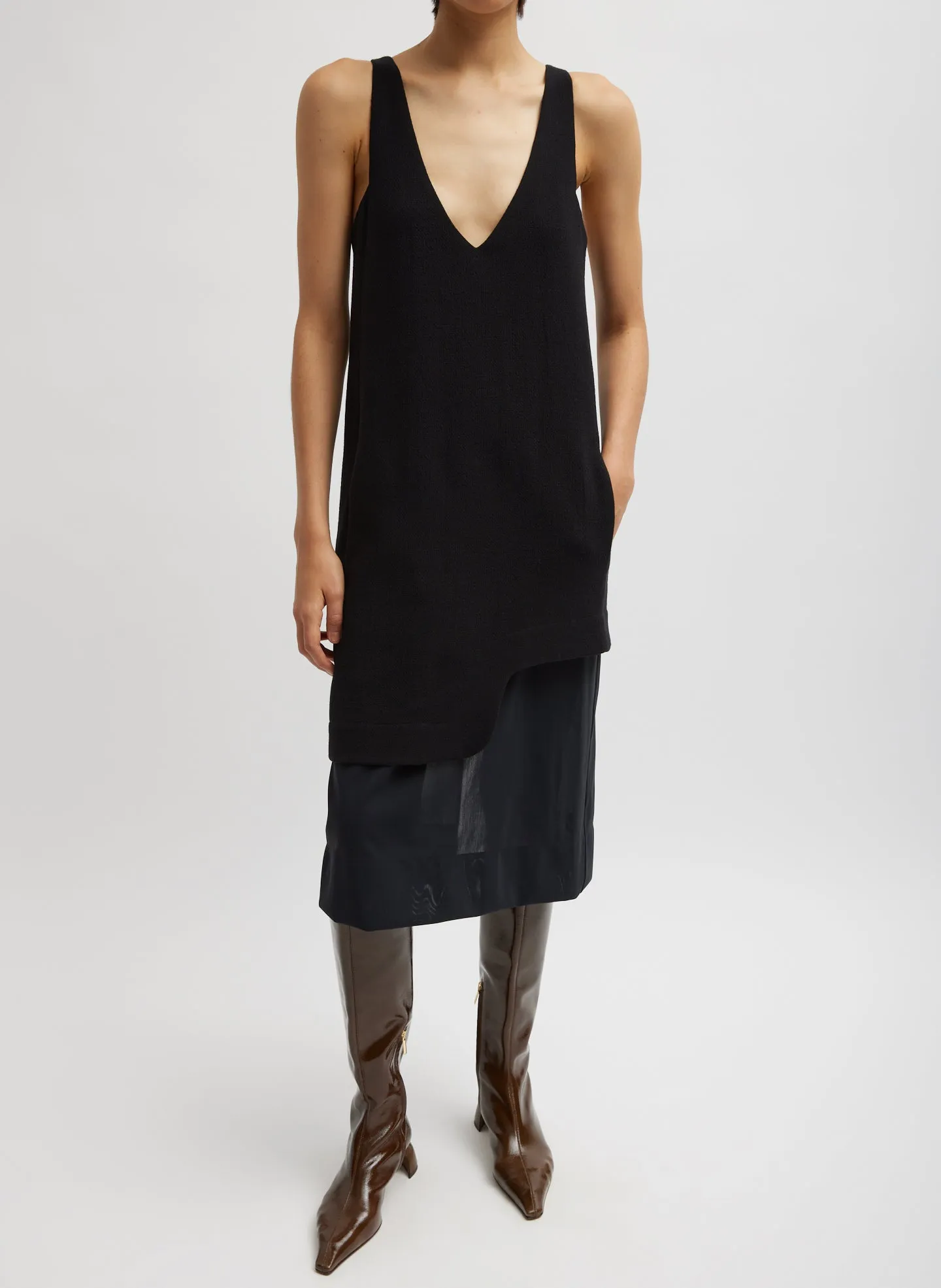 Melee Crepe V-Neck Power Mesh Combo Dress sold by Tibi