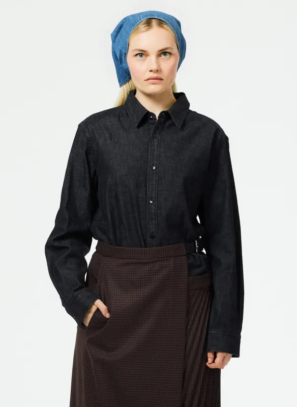 Light Weight Stone Washed Black Denim Charlie Slim Shirt made by Tibi