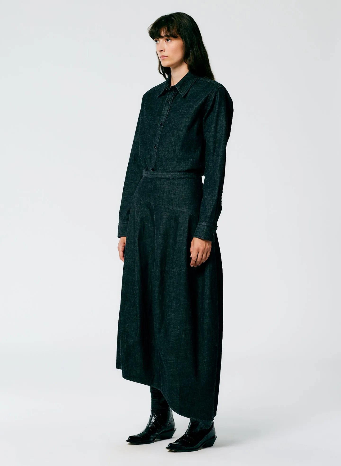 Light Weight Stone Washed Black Denim Asymmetrical Balloon Skirt - Petite sold by Tibi product image thumbnail 2