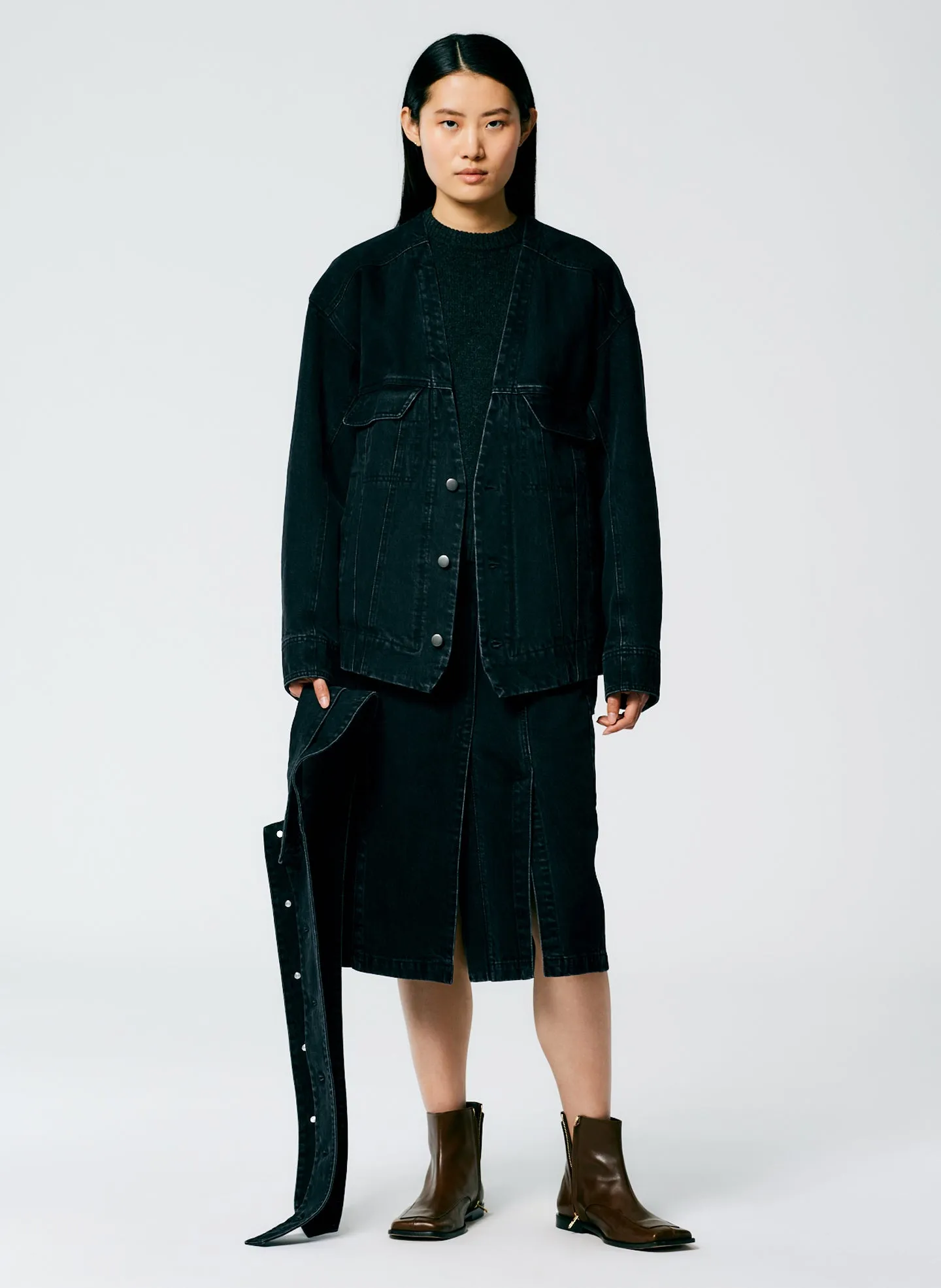 Black Denim Convertible Jean Jacket sold by Tibi product image thumbnail 5