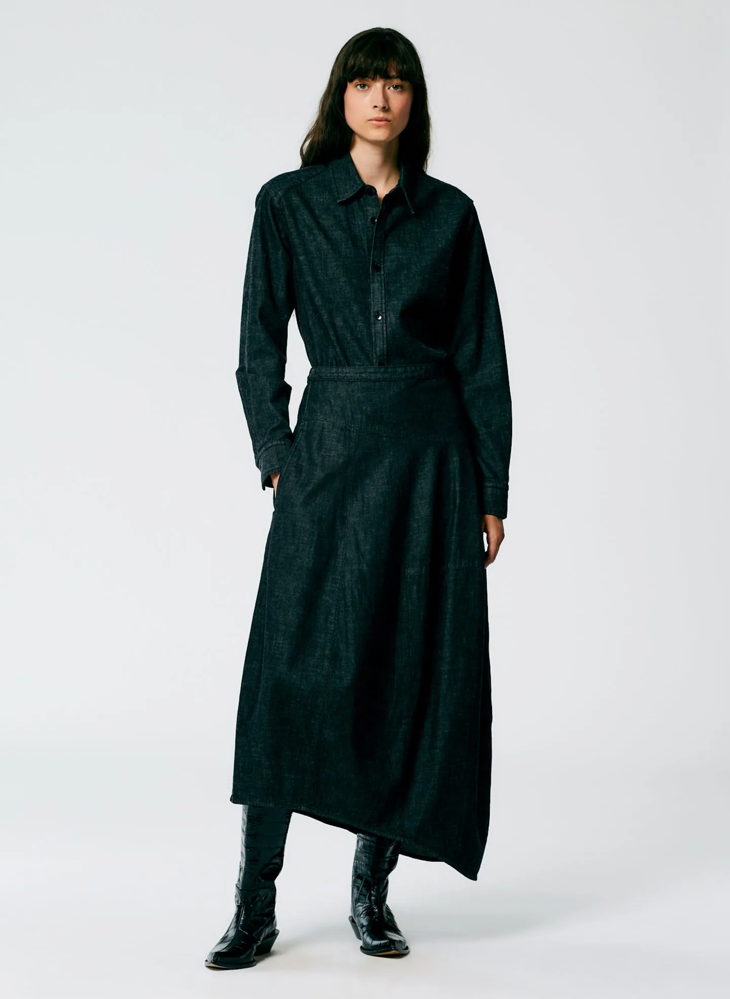 Light Weight Stone Washed Black Denim Asymmetrical Balloon Skirt - Regular sold by Tibi