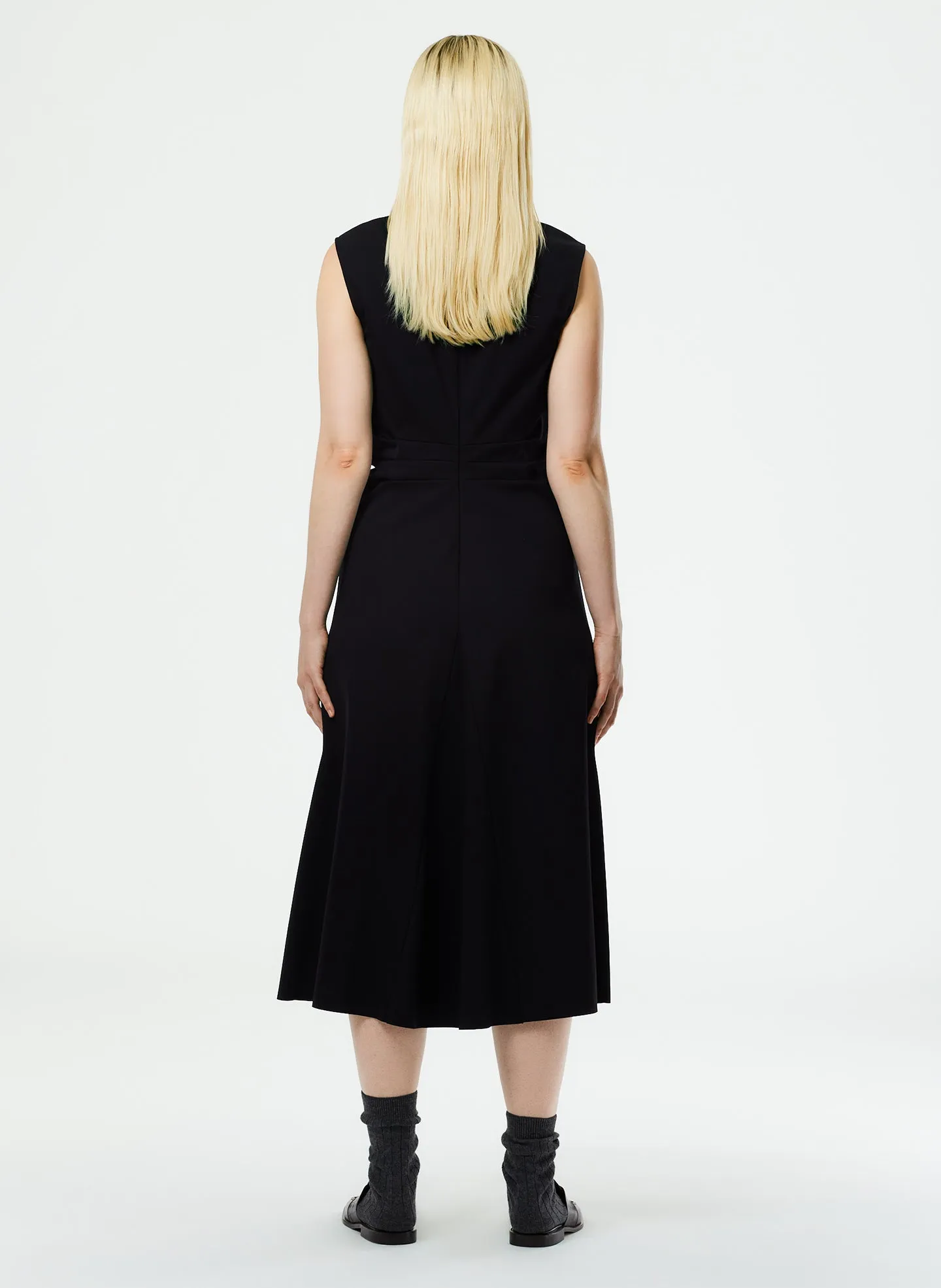 Compact Ultra Stretch Knit V-Neck Godet Dress sold by Tibi product image thumbnail 4