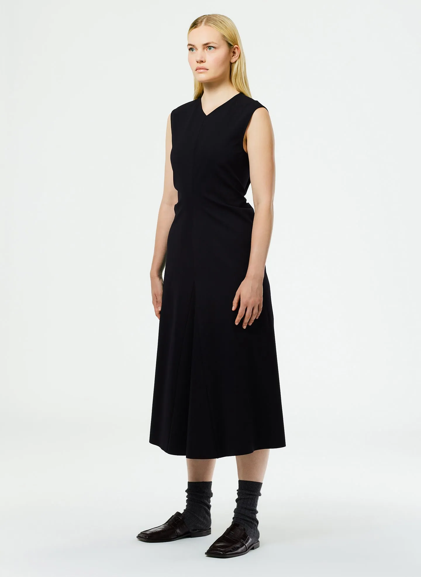 Compact Ultra Stretch Knit V-Neck Godet Dress sold by Tibi product image thumbnail 3