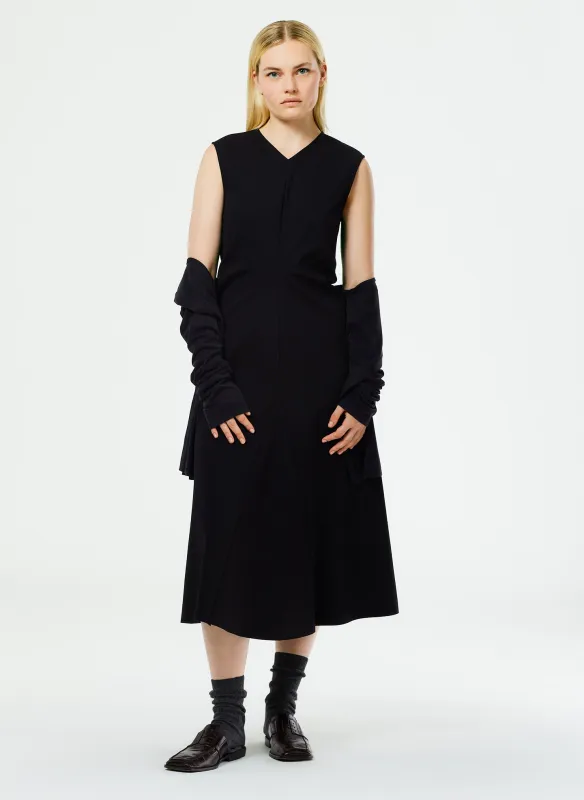 Compact Ultra Stretch Knit V-Neck Godet Dress made by Tibi