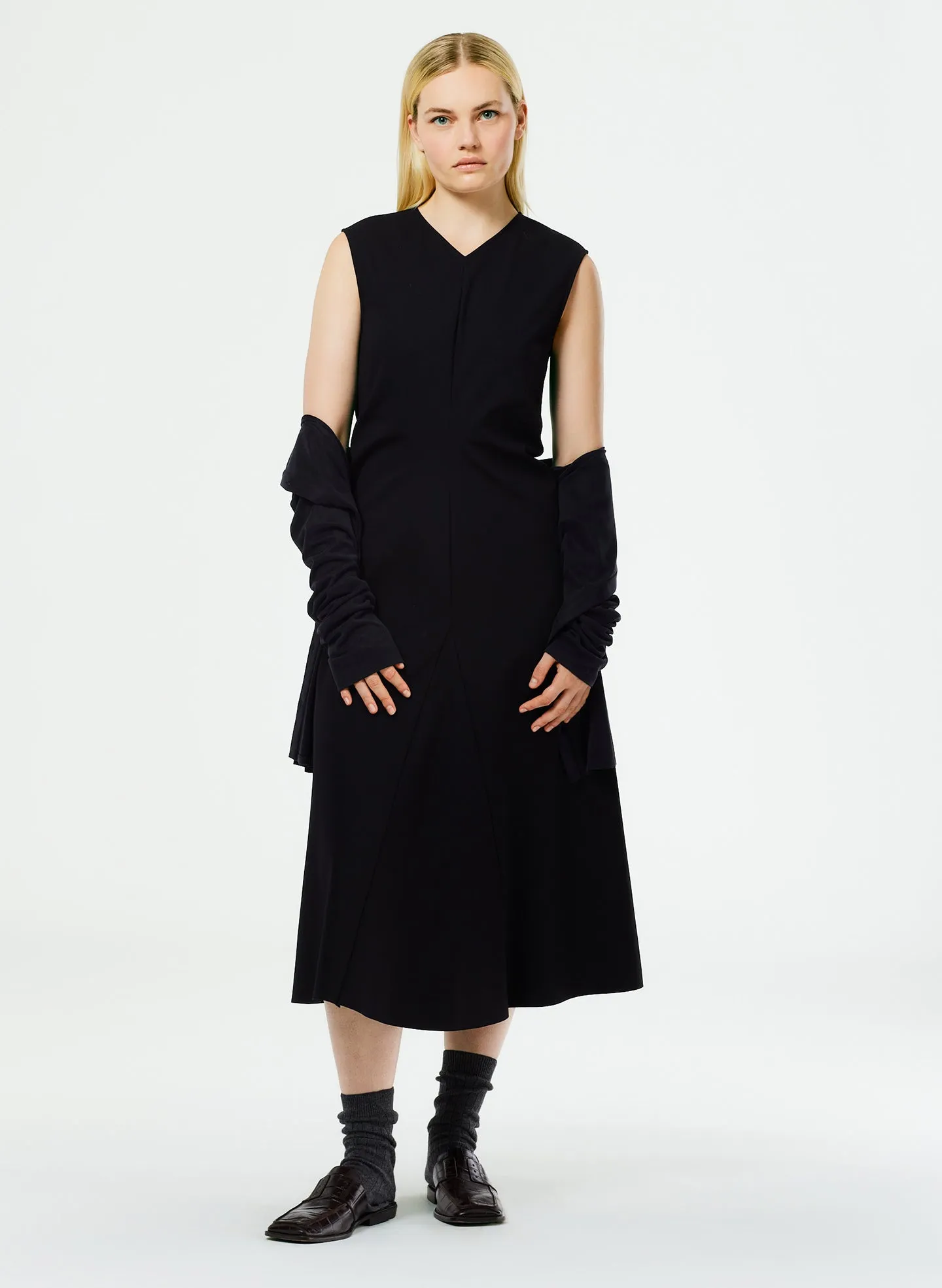 Compact Ultra Stretch Knit V-Neck Godet Dress sold by Tibi
