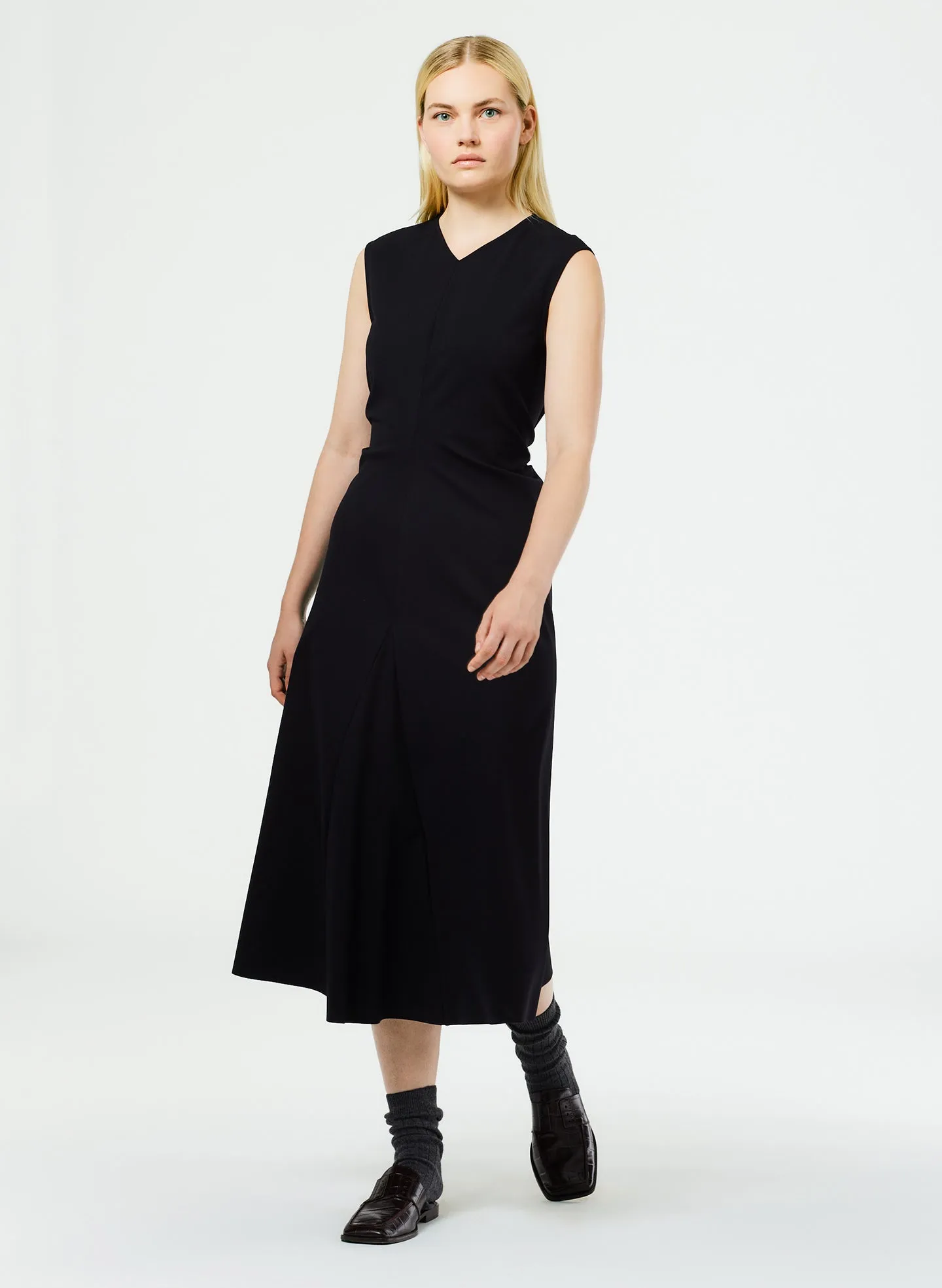 Compact Ultra Stretch Knit V-Neck Godet Dress sold by Tibi product image thumbnail 2