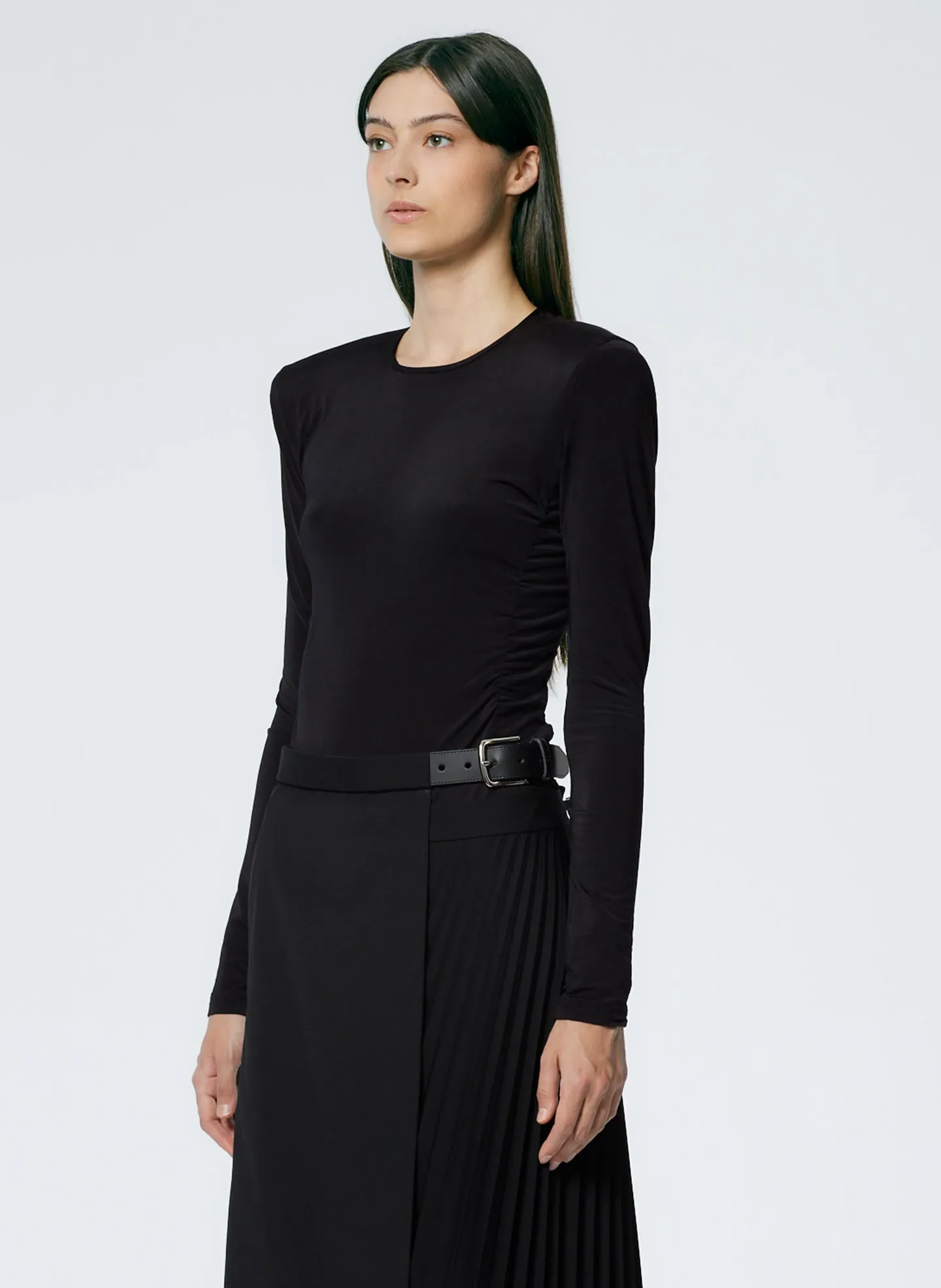 Micro Jersey Shoulderpad Fitted Crewneck Top sold by Tibi product image thumbnail 2