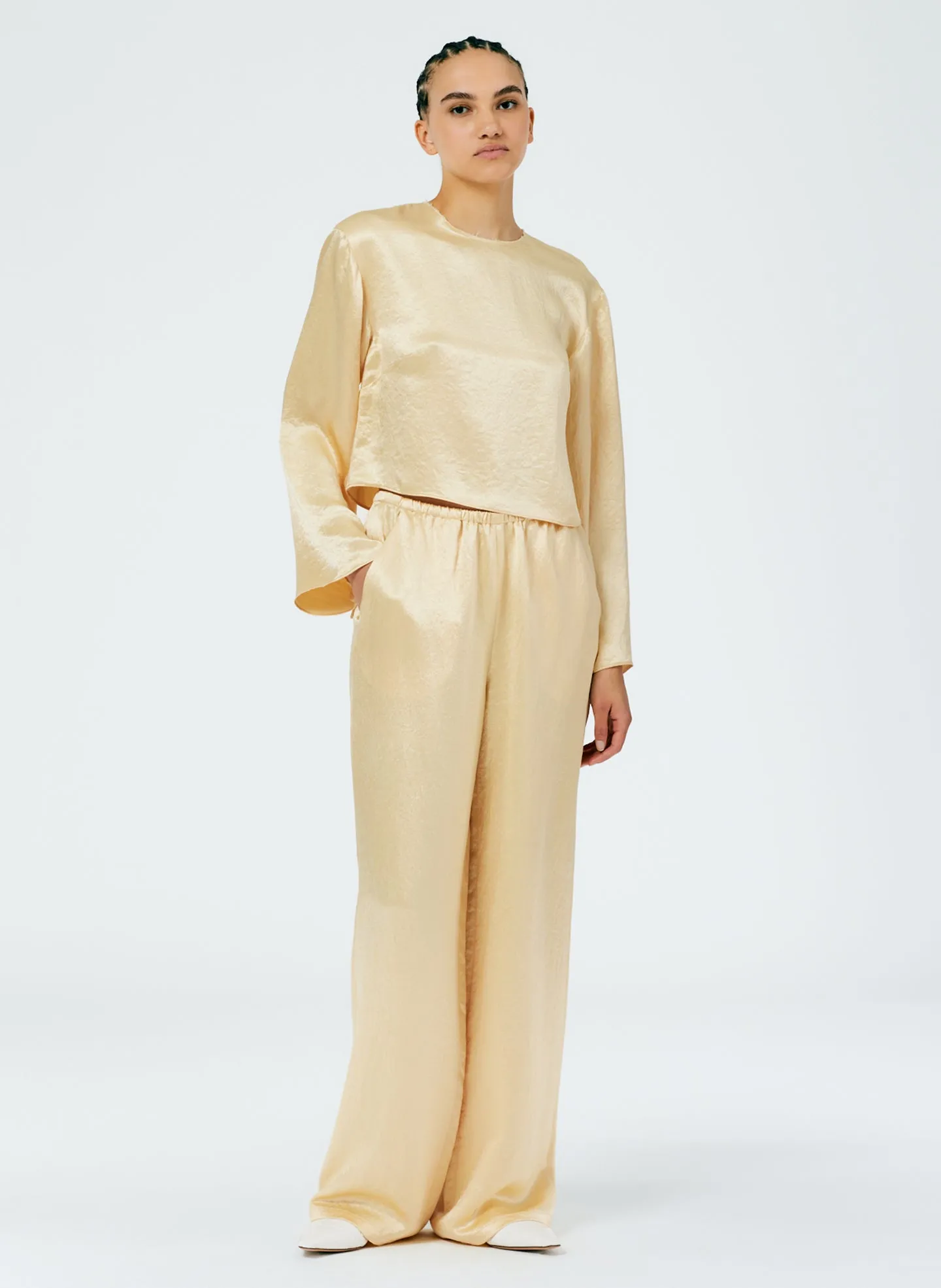 Sion Satin Wide Leg Pull On Pant sold by Tibi