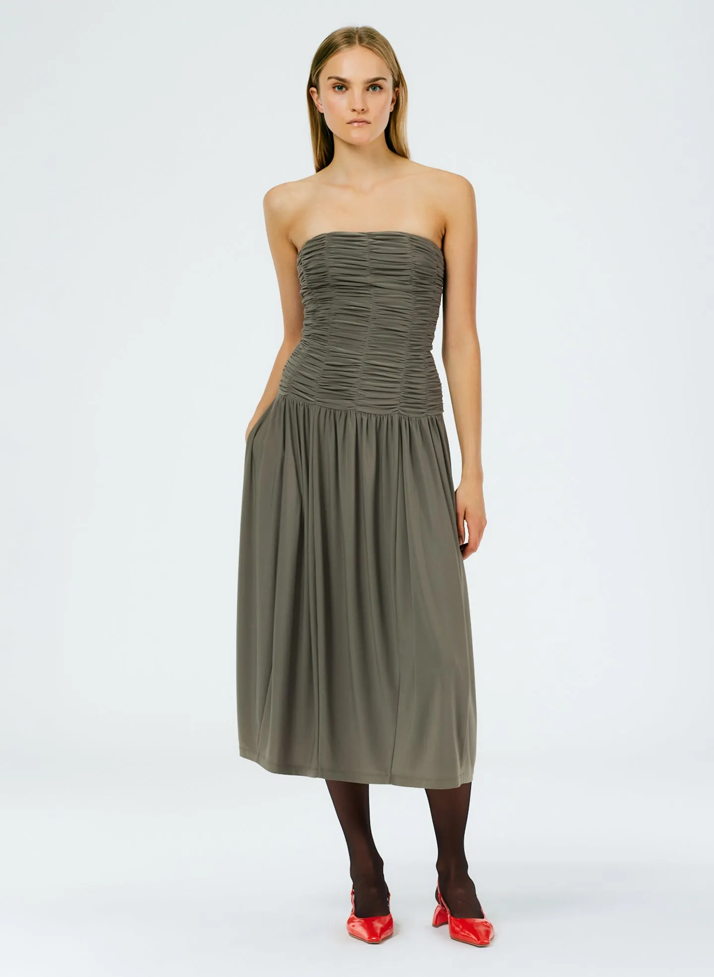 Drapey Jersey Ruched Strapless Dress sold by Tibi