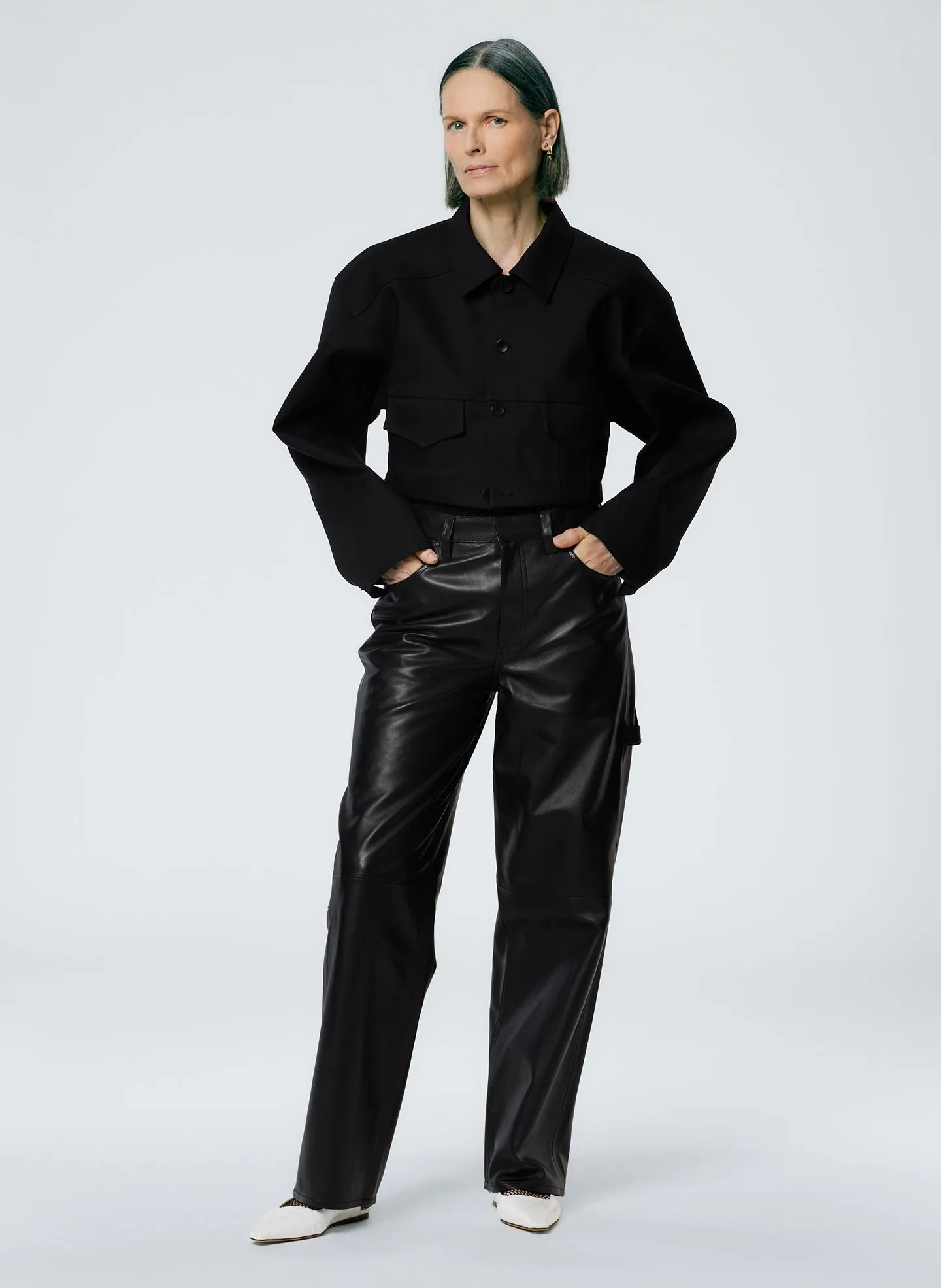 Double Faced Plainweave Cropped Jean Jacket sold by Tibi product image thumbnail 3