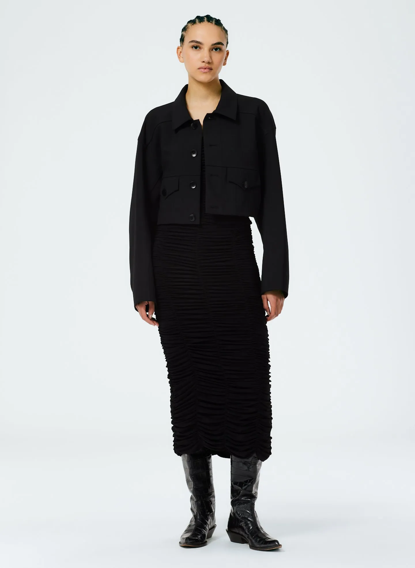 Double Faced Plainweave Cropped Jean Jacket sold by Tibi