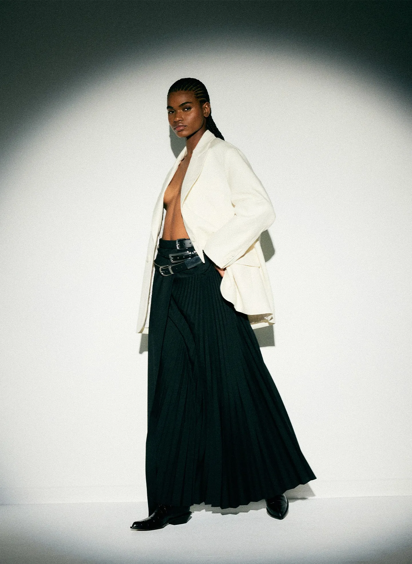 Tropical Wool Pleated Leather Belt Maxi Skirt sold by Tibi product image thumbnail 2