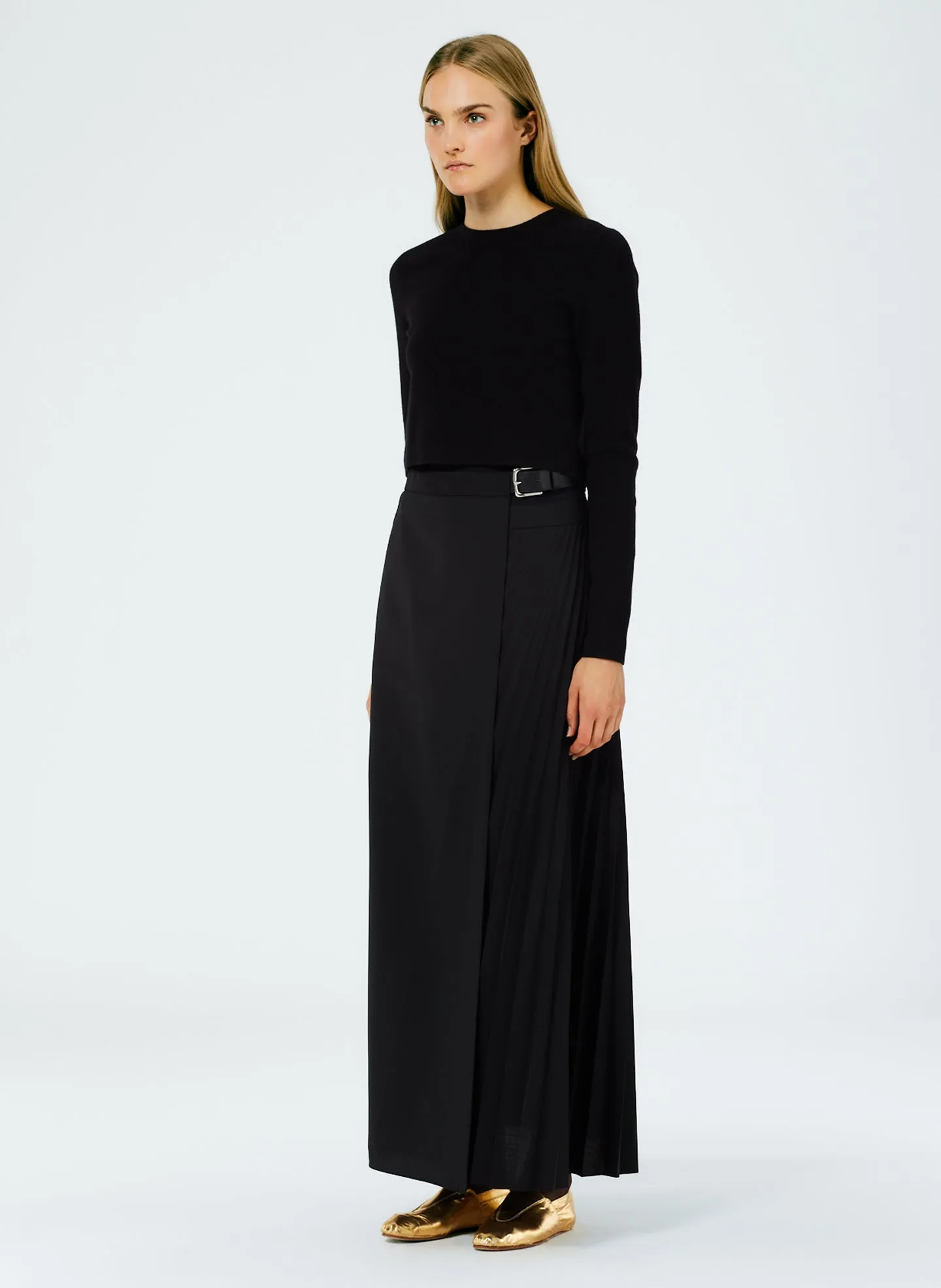 Tropical Wool Pleated Leather Belt Maxi Skirt sold by Tibi product image thumbnail 4