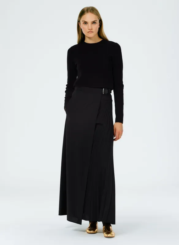 Tropical Wool Pleated Leather Belt Maxi Skirt sold by Tibi