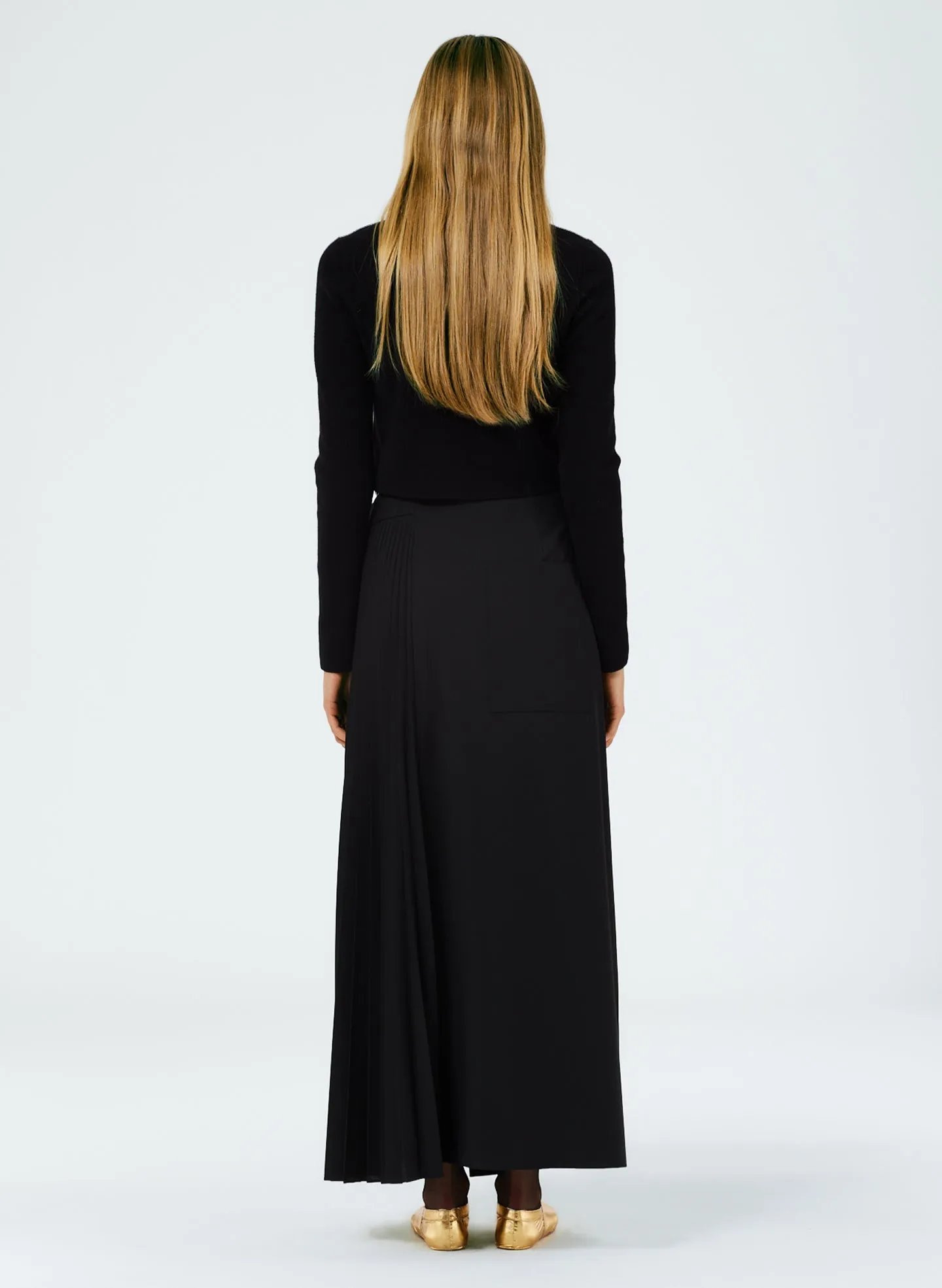 Tropical Wool Pleated Leather Belt Maxi Skirt sold by Tibi product image thumbnail 5