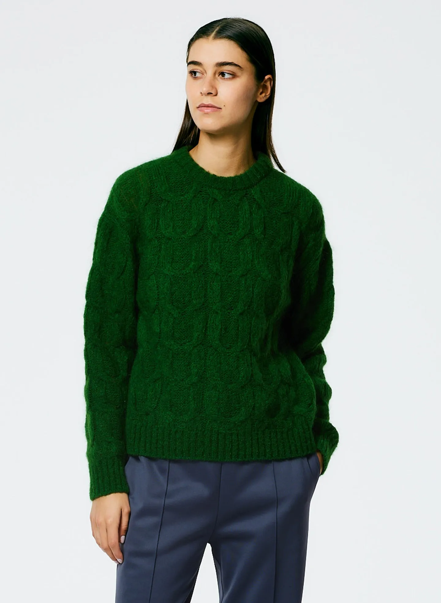 Soft Mohair Cable Crewneck Easy Pullover sold by Tibi