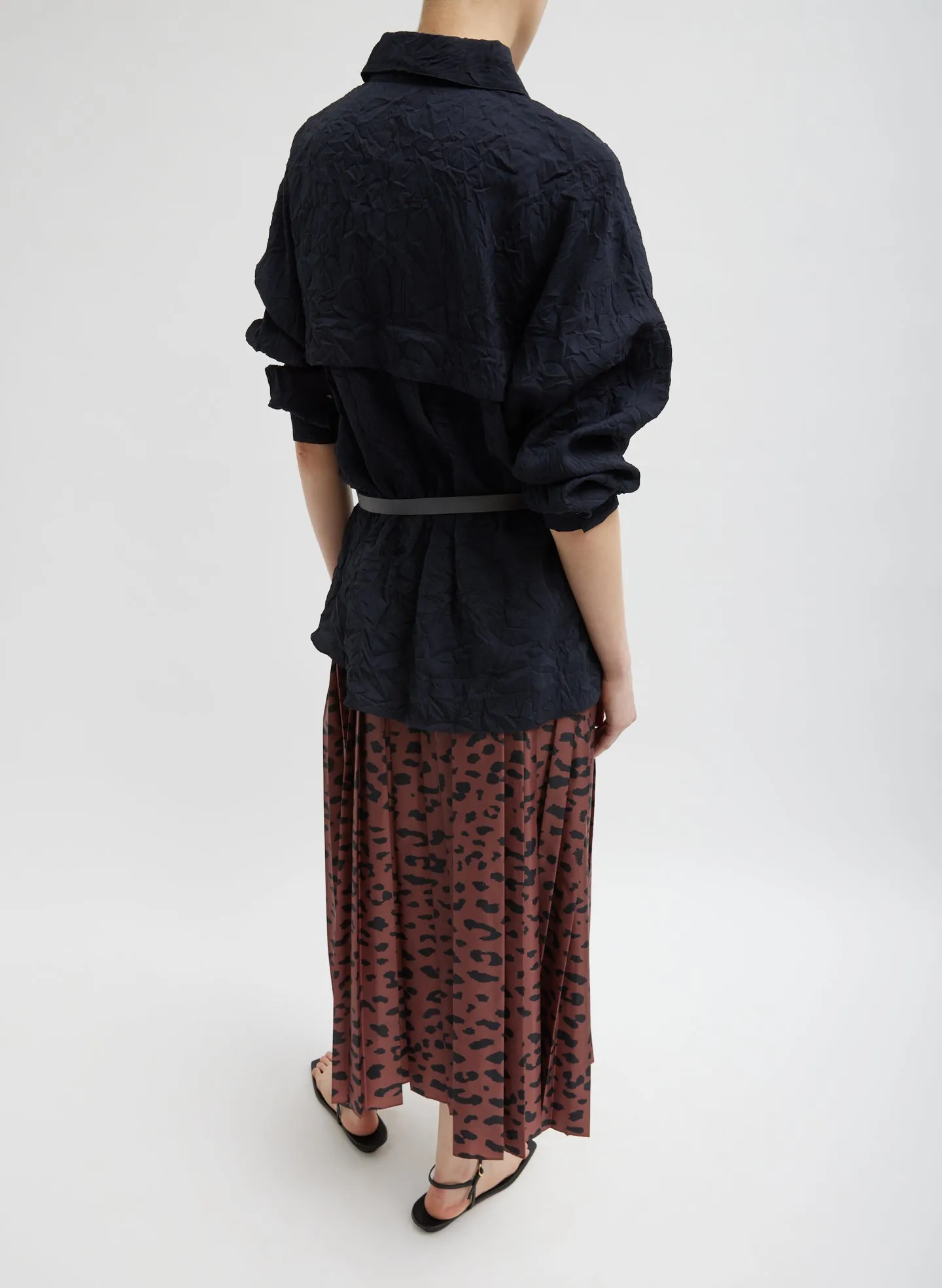 Recycled Sporty Nylon Cheetah Pleated Pull On Skirt sold by Tibi product image thumbnail 2