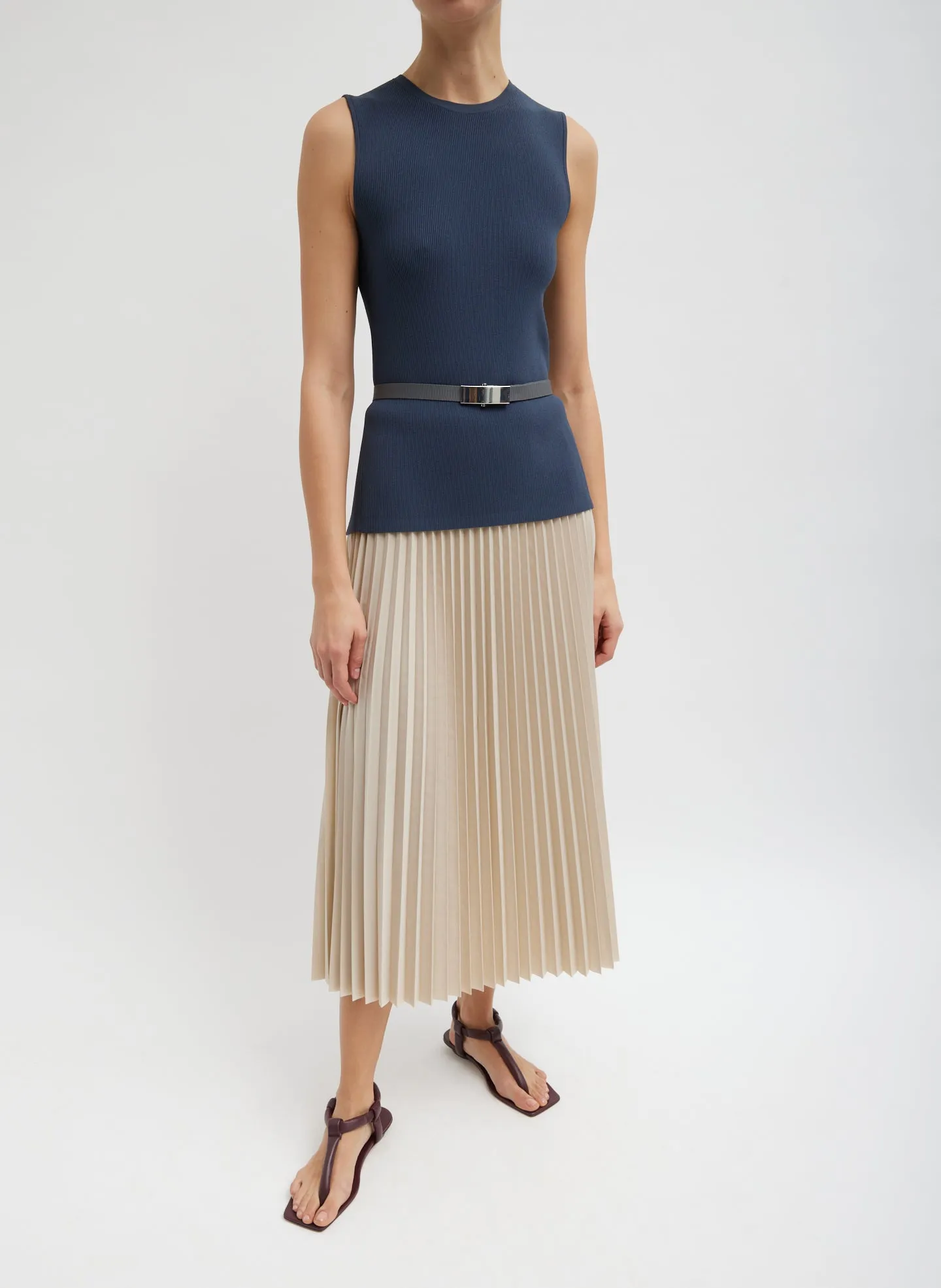 Italian Sporty Nylon Sunray Pleated Pull On Skirt sold by Tibi