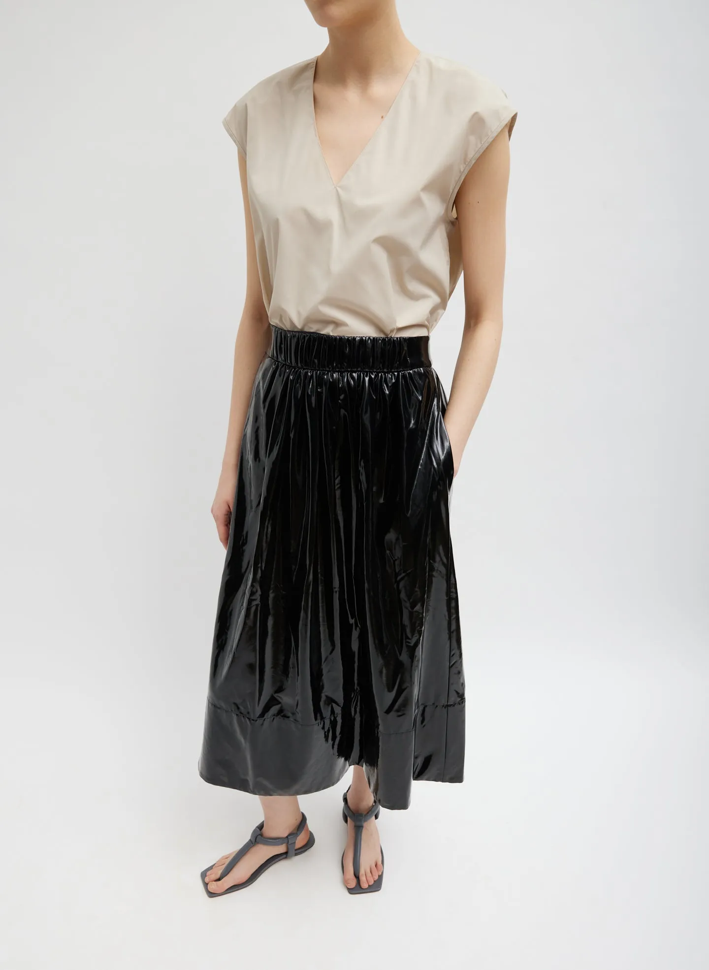 Light Weight Stretch Patent Smocking Waistband Full Skirt sold by Tibi