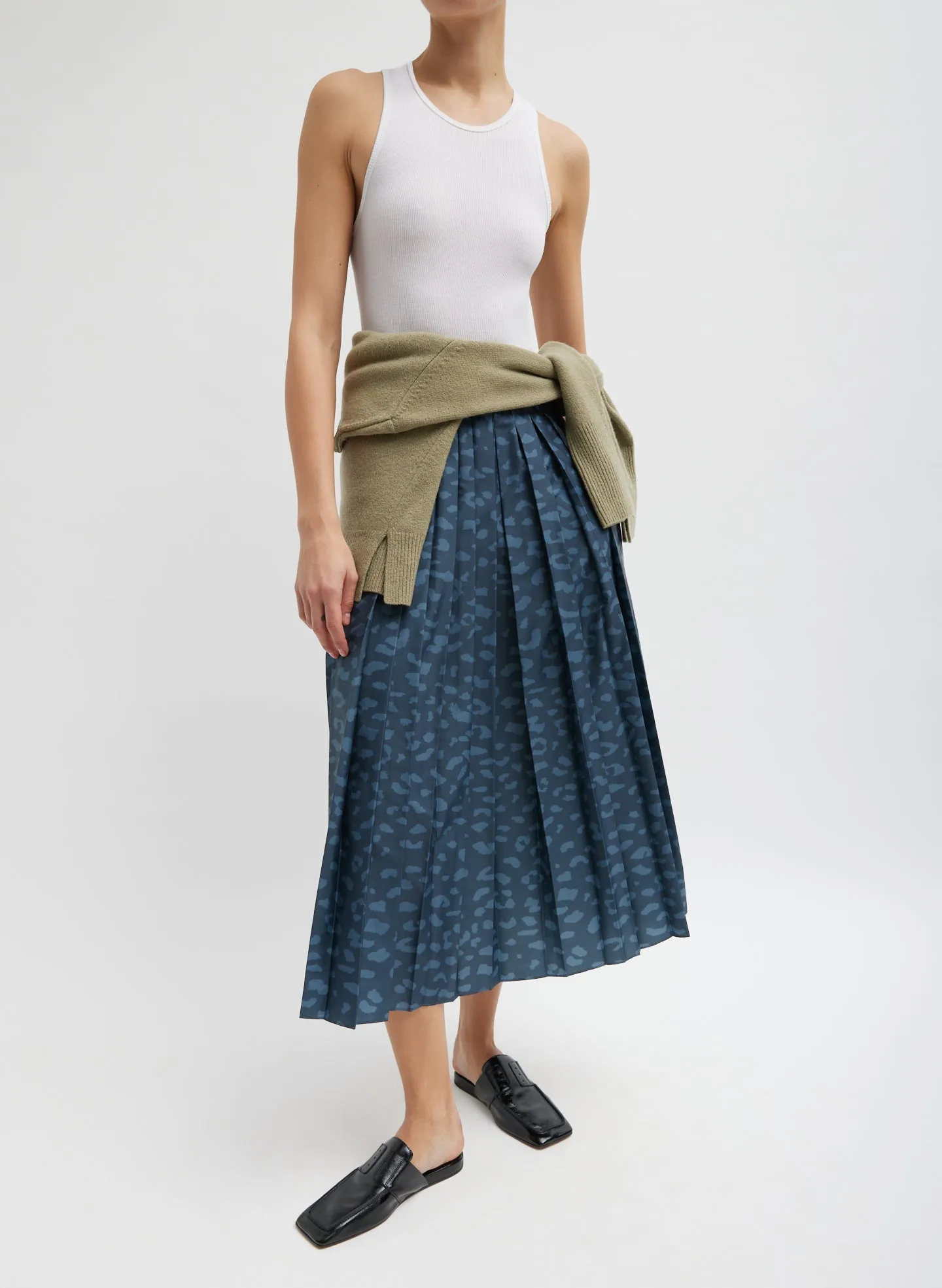 Recycled Sporty Nylon Cheetah Pleated Pull On Skirt sold by Tibi