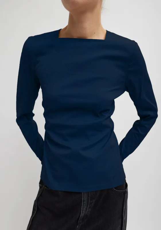 Stretch Cotton Nylon Square Neck Slim Circular Sleeve Top sold by Tibi