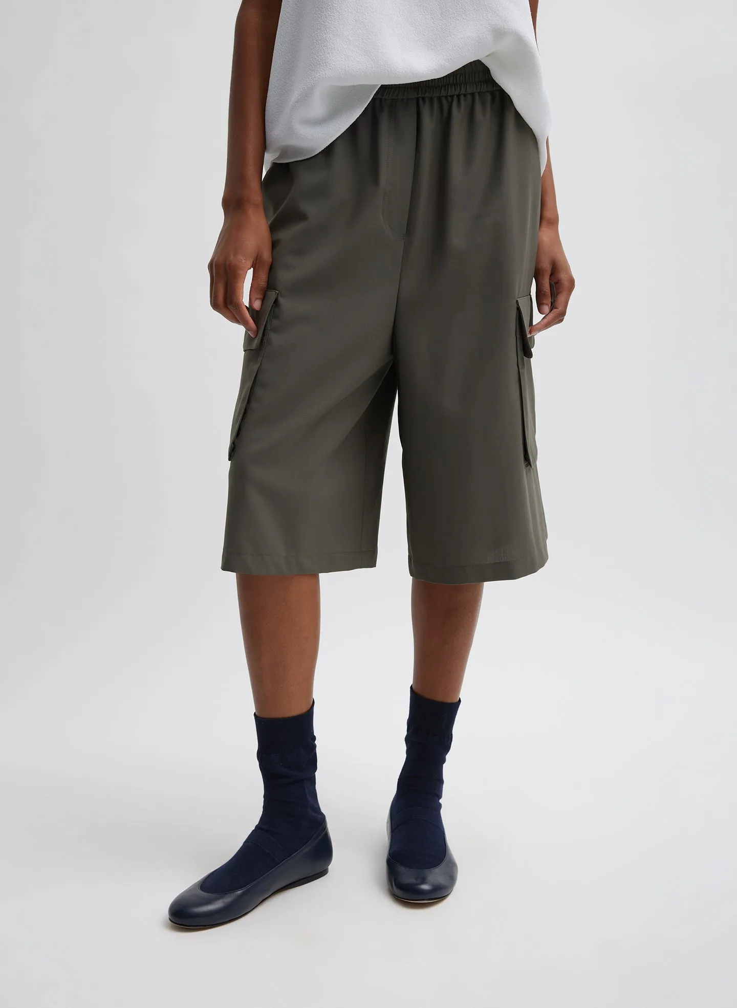 Tropical Wool Relaxed Cargo Short sold by Tibi