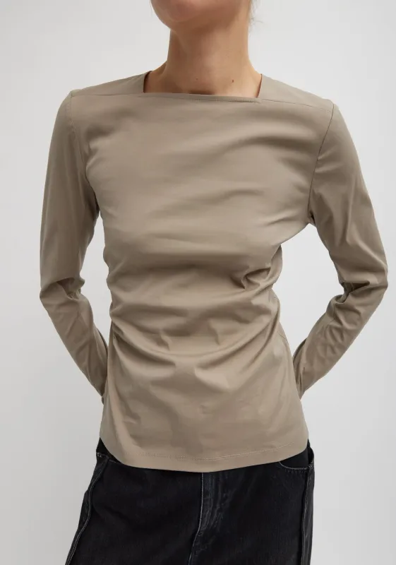 Stretch Cotton Nylon Square Neck Slim Circular Sleeve Top sold by Tibi