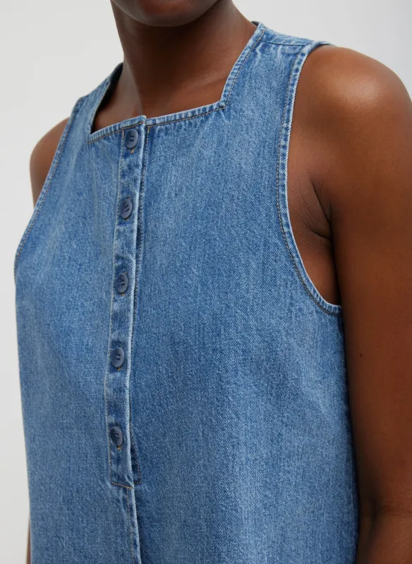 Spring Denim Slit Front Sleeveless Top made by Tibi
