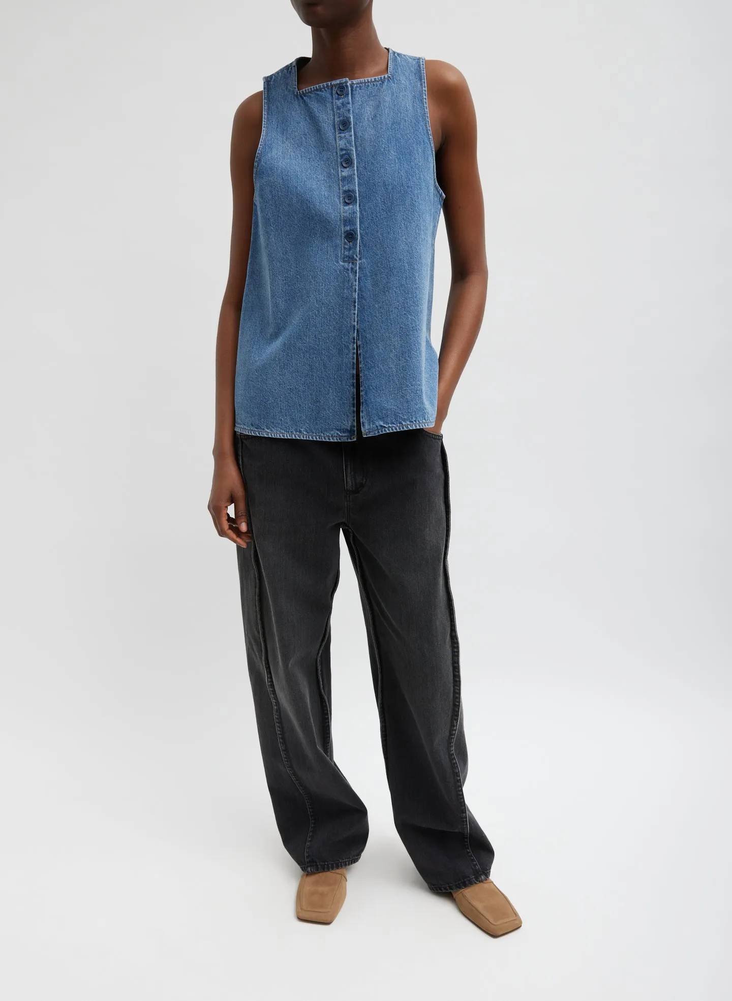Spring Denim Slit Front Sleeveless Top sold by Tibi product image thumbnail 2