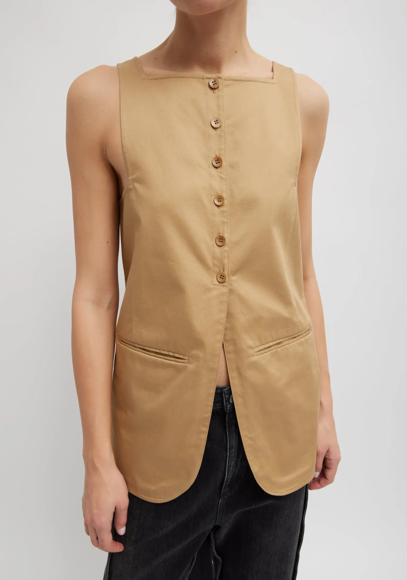 Chino Slit Front Sleeveless Tunic sold by Tibi