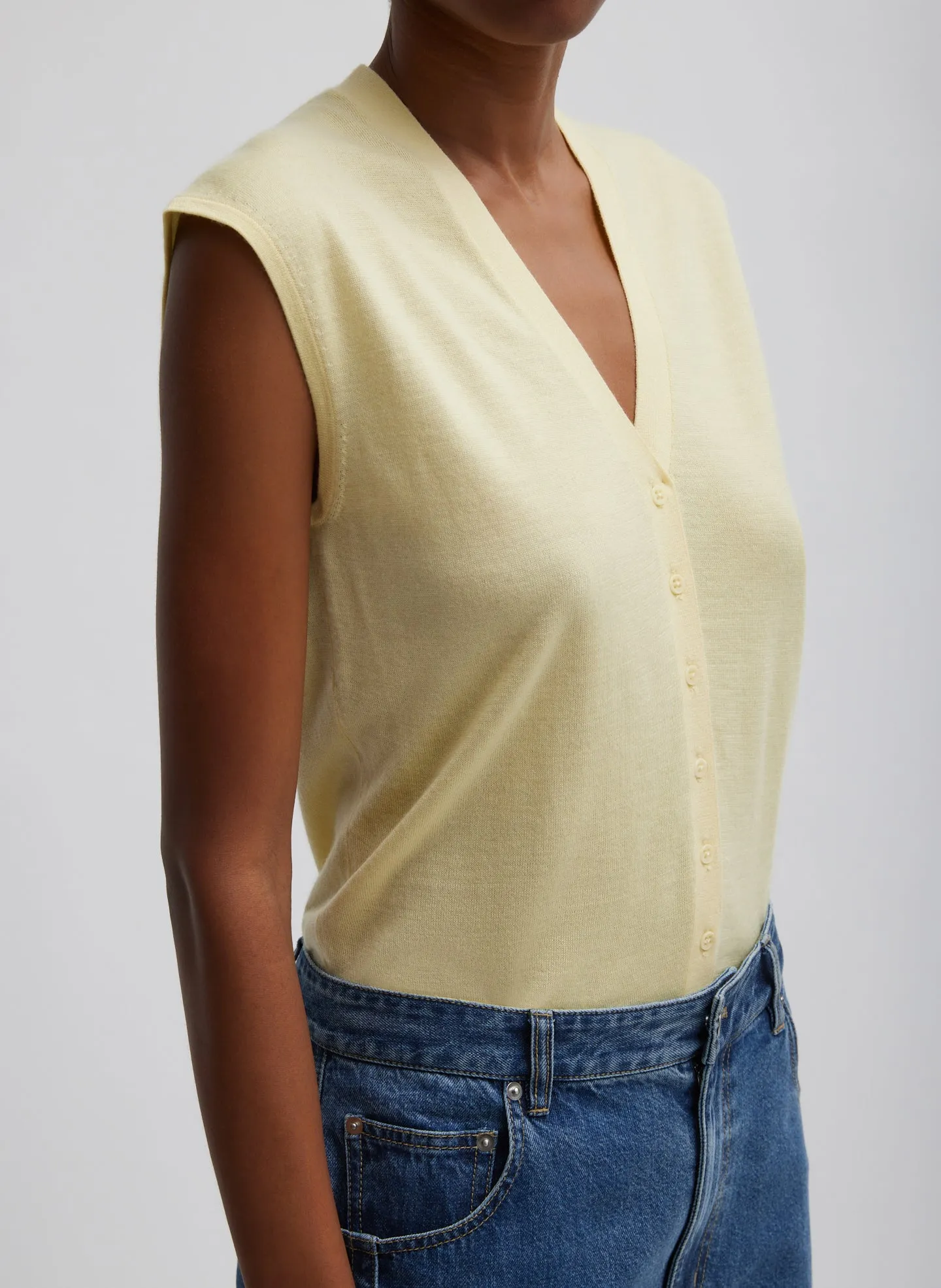Cashmere Silk Blend Sleeveless Button Down Sweater sold by Tibi