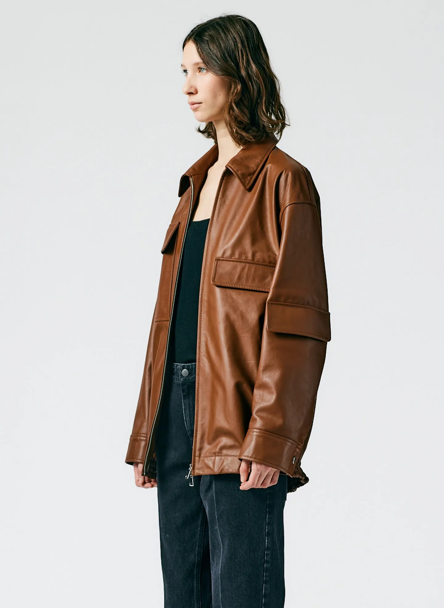 Aviator Leather Oversized Bomber sold by Tibi product image thumbnail 4