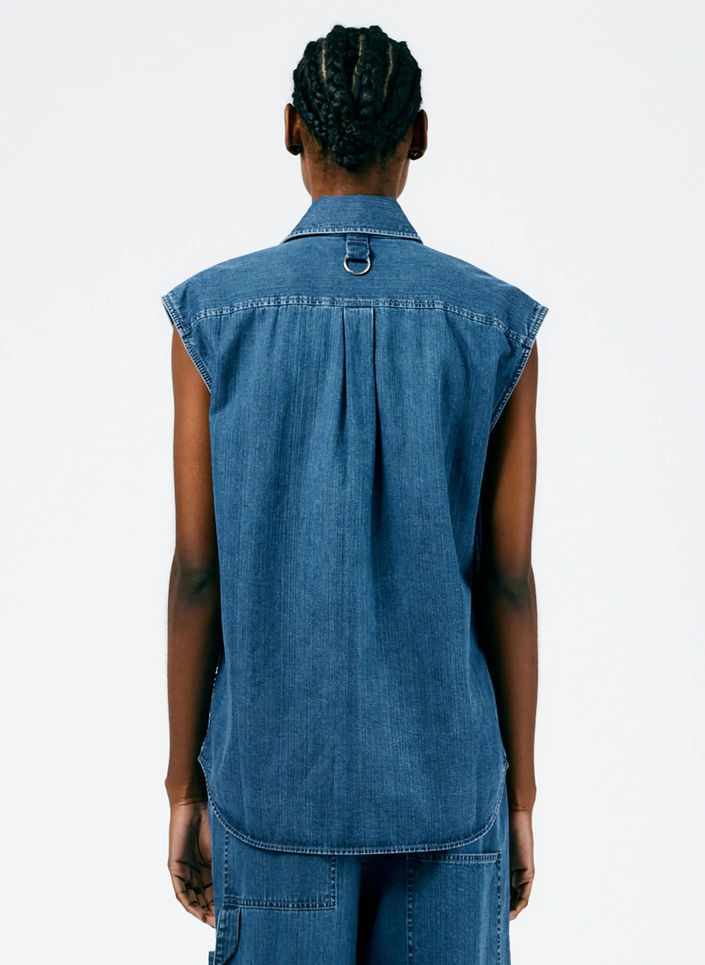 Stone Washed Denim Sleeveless Easy Shirt sold by Tibi product image thumbnail 4