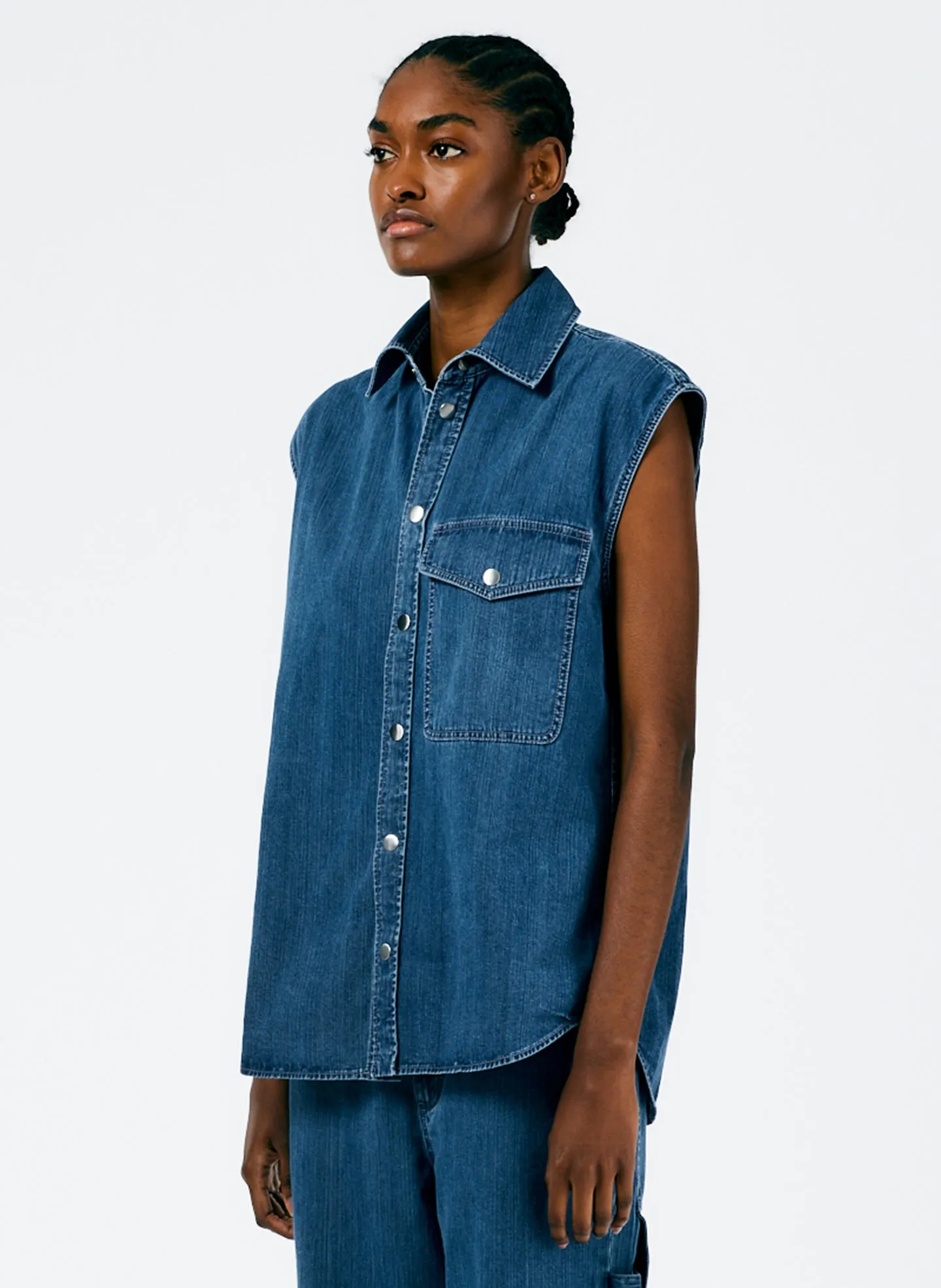 Stone Washed Denim Sleeveless Easy Shirt sold by Tibi product image thumbnail 3