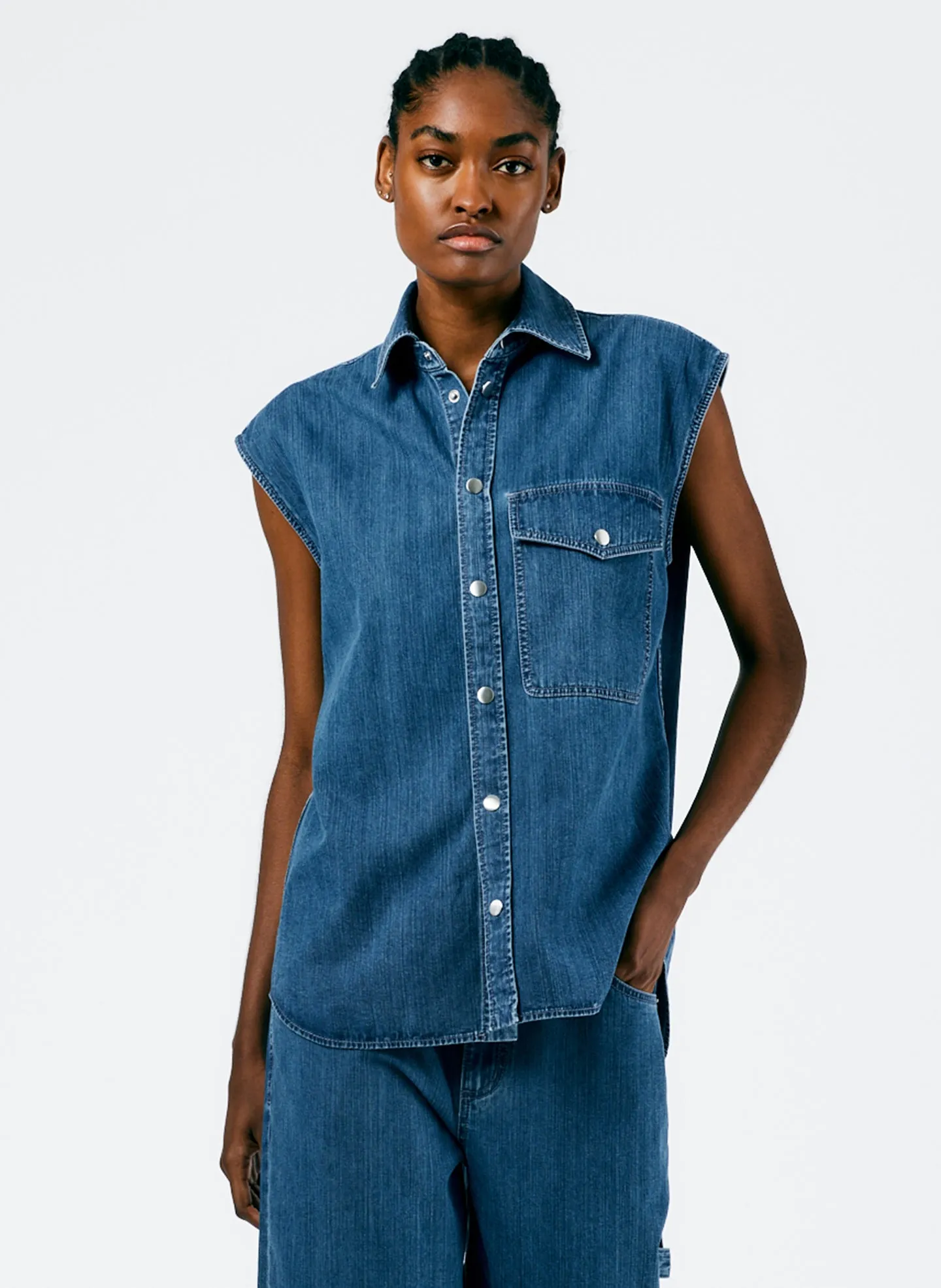 Stone Washed Denim Sleeveless Easy Shirt sold by Tibi
