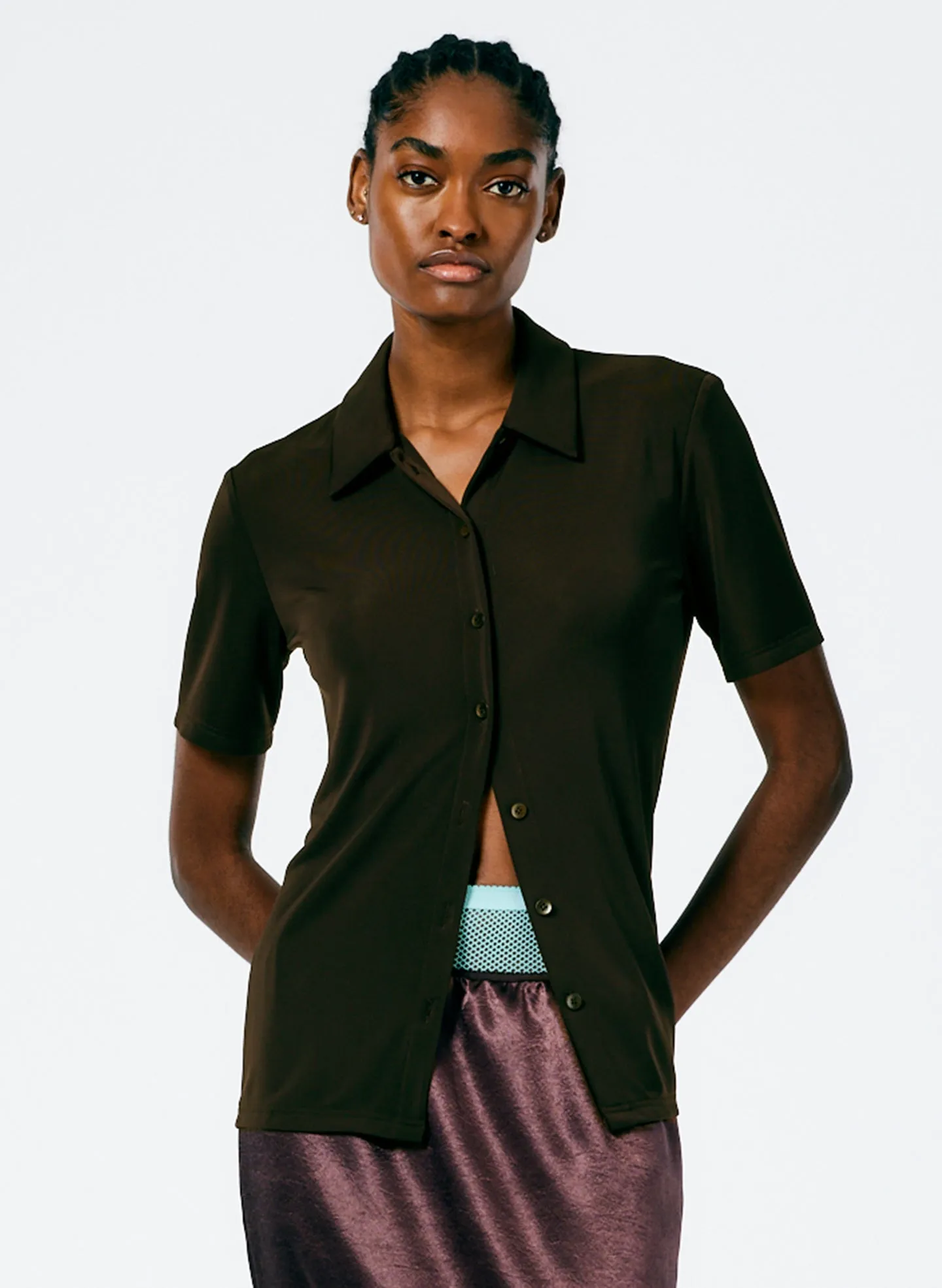 Harlow Jersey Slim Short Sleeve Shirt sold by Tibi