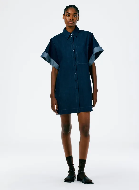 Enzyme Washed Denim Rolled Sleeve Shirtdress made by Tibi