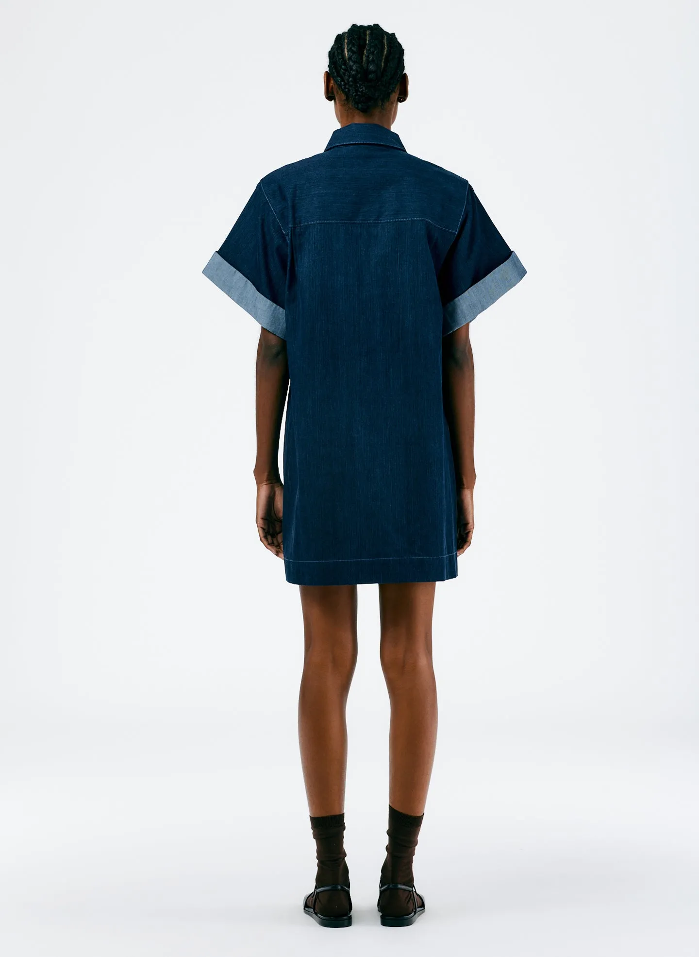 Enzyme Washed Denim Rolled Sleeve Shirtdress sold by Tibi product image thumbnail 3