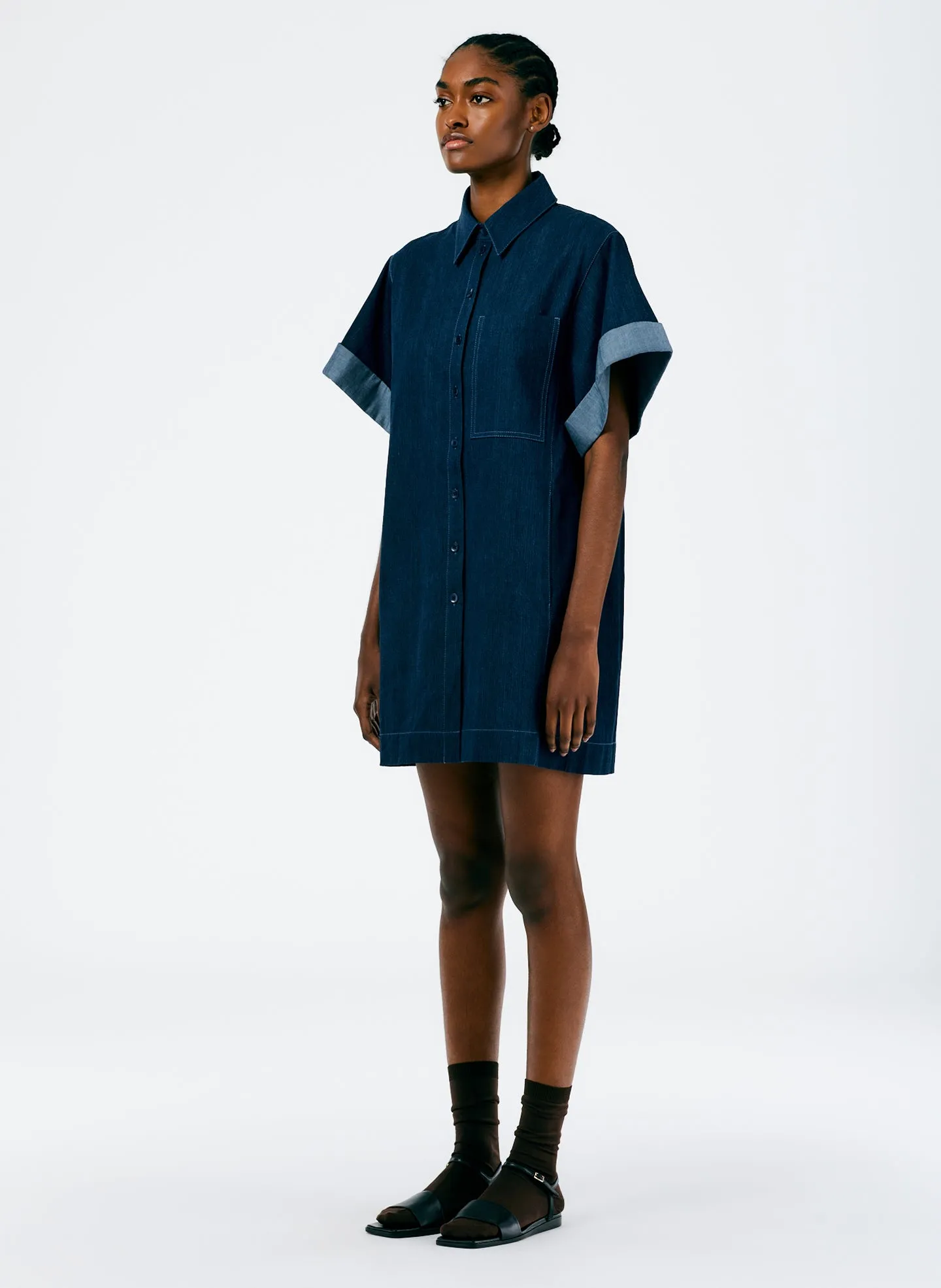 Enzyme Washed Denim Rolled Sleeve Shirtdress sold by Tibi product image thumbnail 2